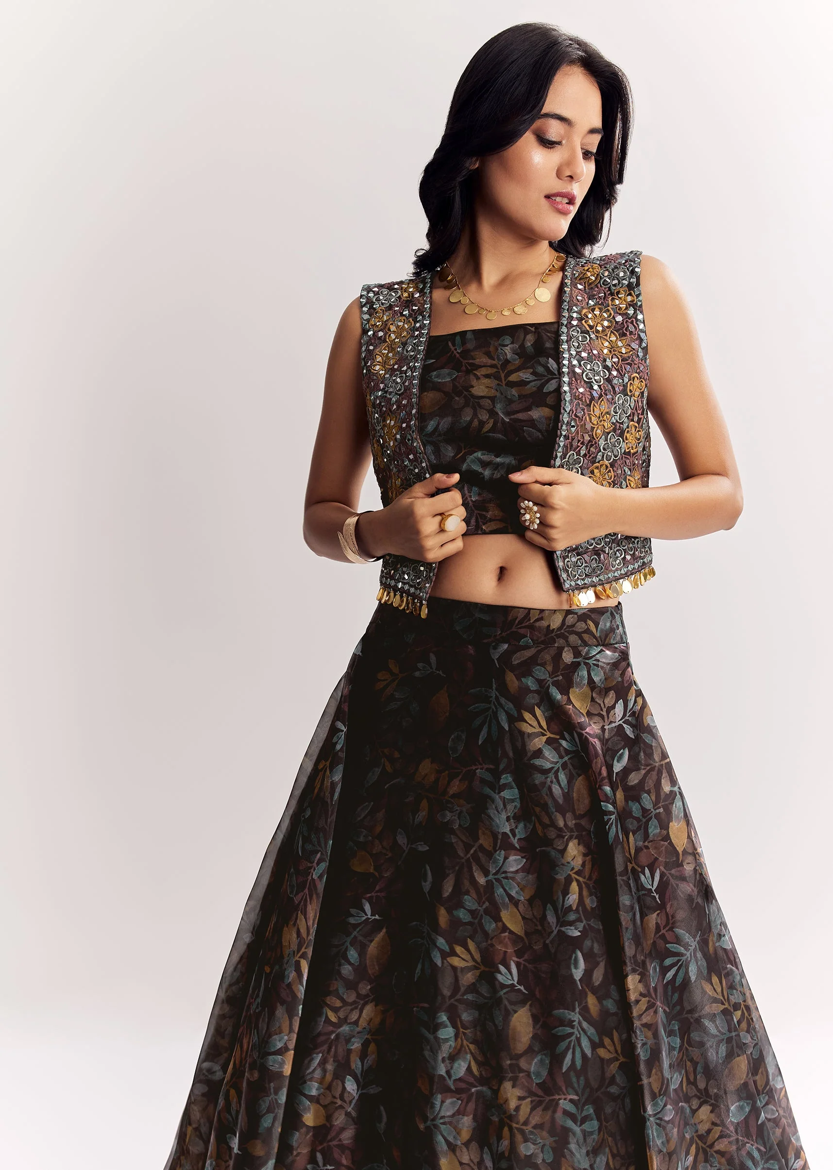 Black Statement Pair – Printed Lehenga For Her And Kurta For Him - Image 4