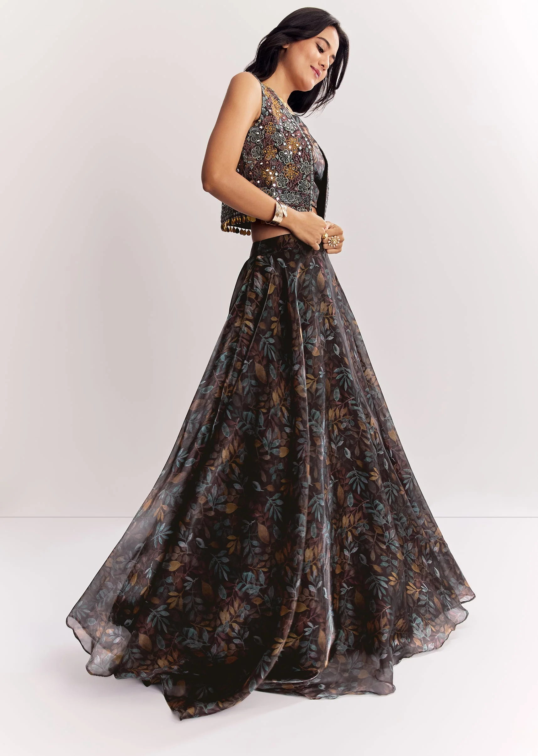 Black Statement Pair – Printed Lehenga For Her And Kurta For Him - Image 5