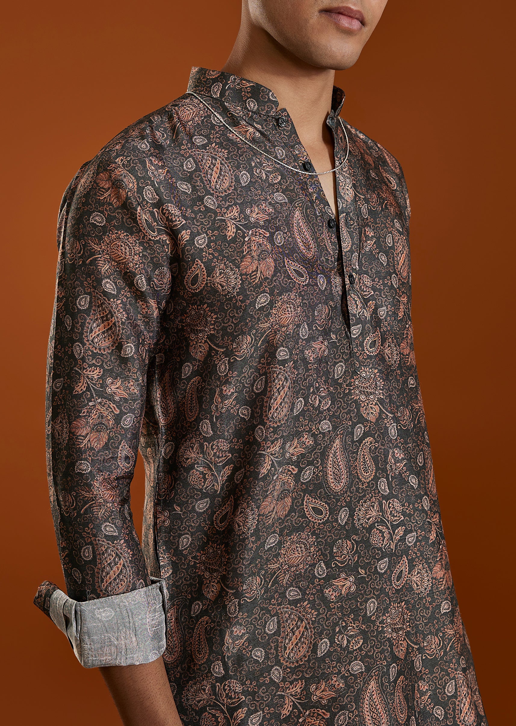 Black Statement Pair – Printed Lehenga For Her And Kurta For Him - Image 8