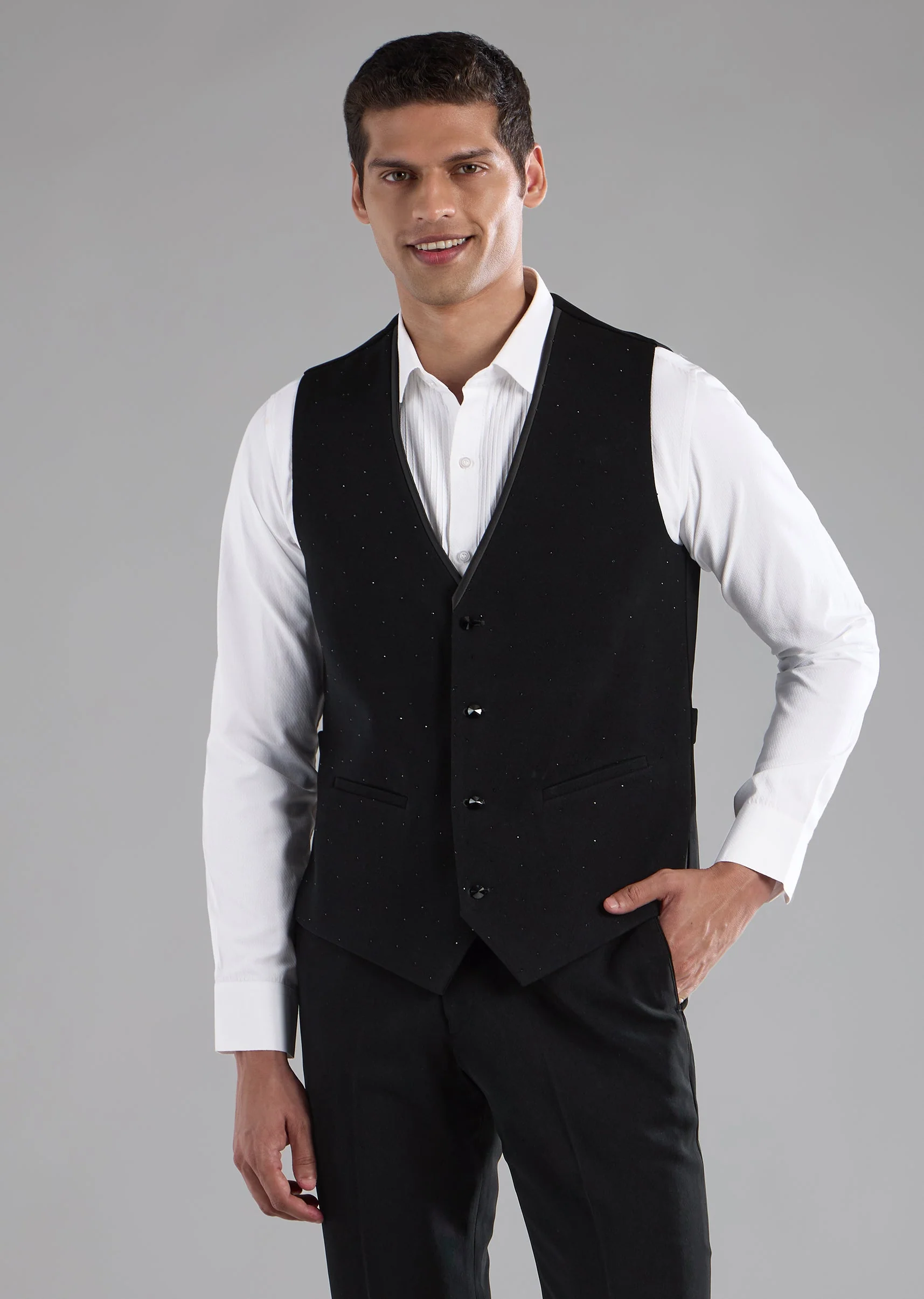 Black Stone Embellished Tuxedo and Bow Set - Image 6