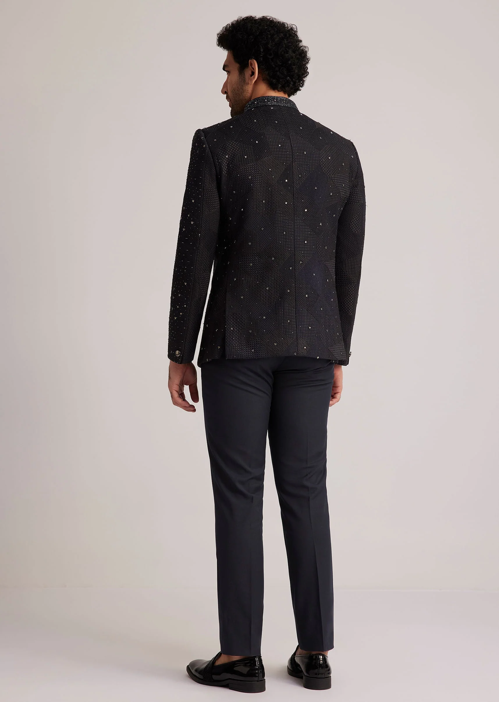 Black Stone Studded Bandhgala Suit - Image 5
