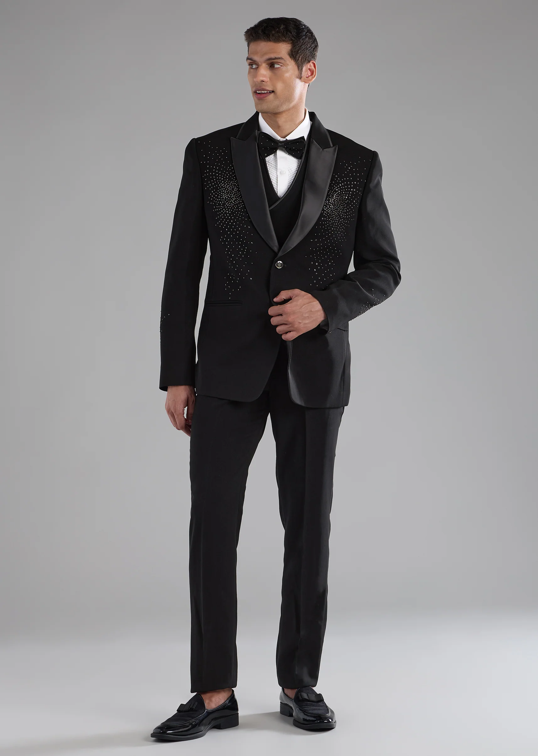 Black Stone Work Tuxedo, Shirt and Bow Set - Image 2