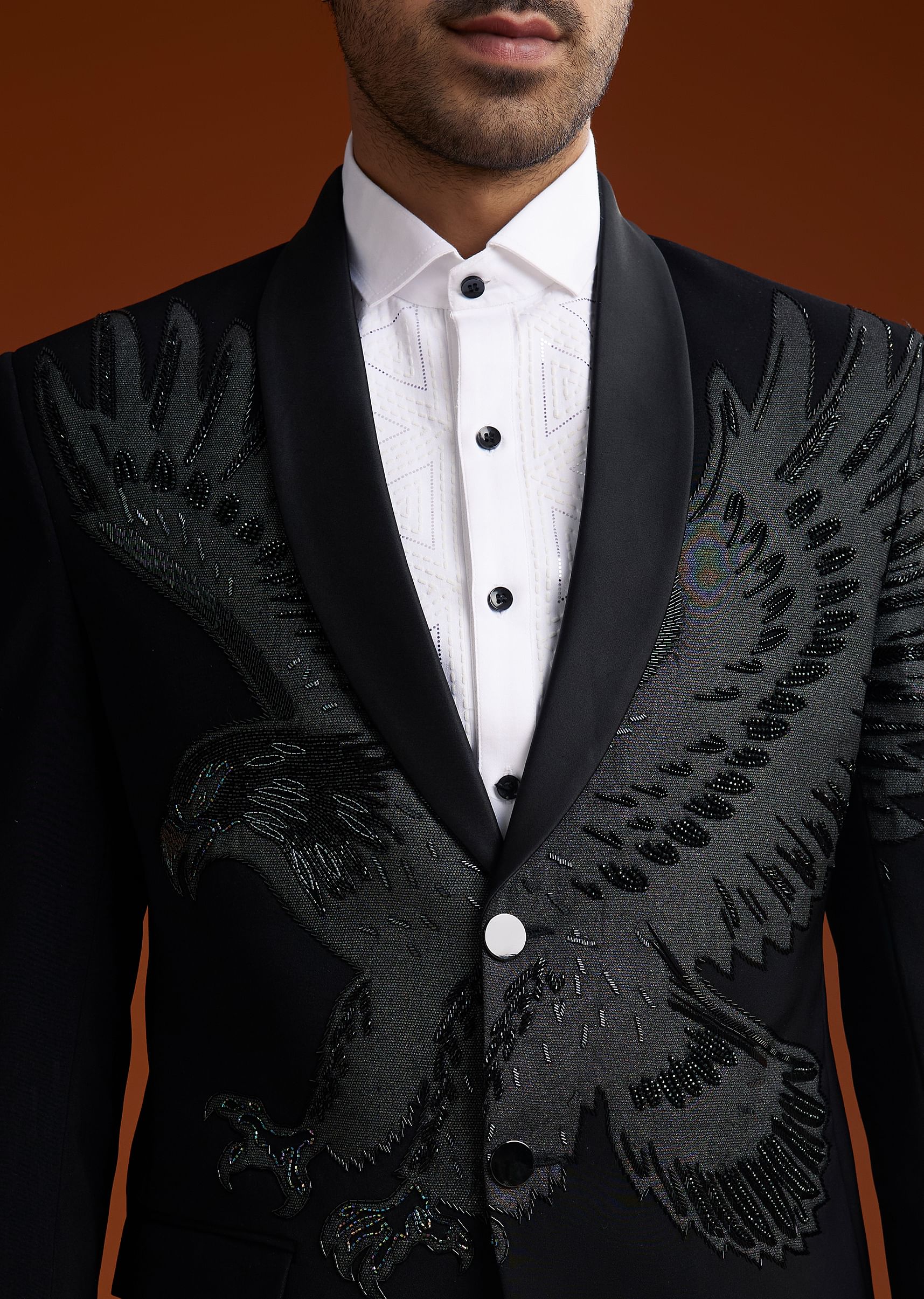 Black Suiting Coat Set With Cutdana Embroidery - Image 2