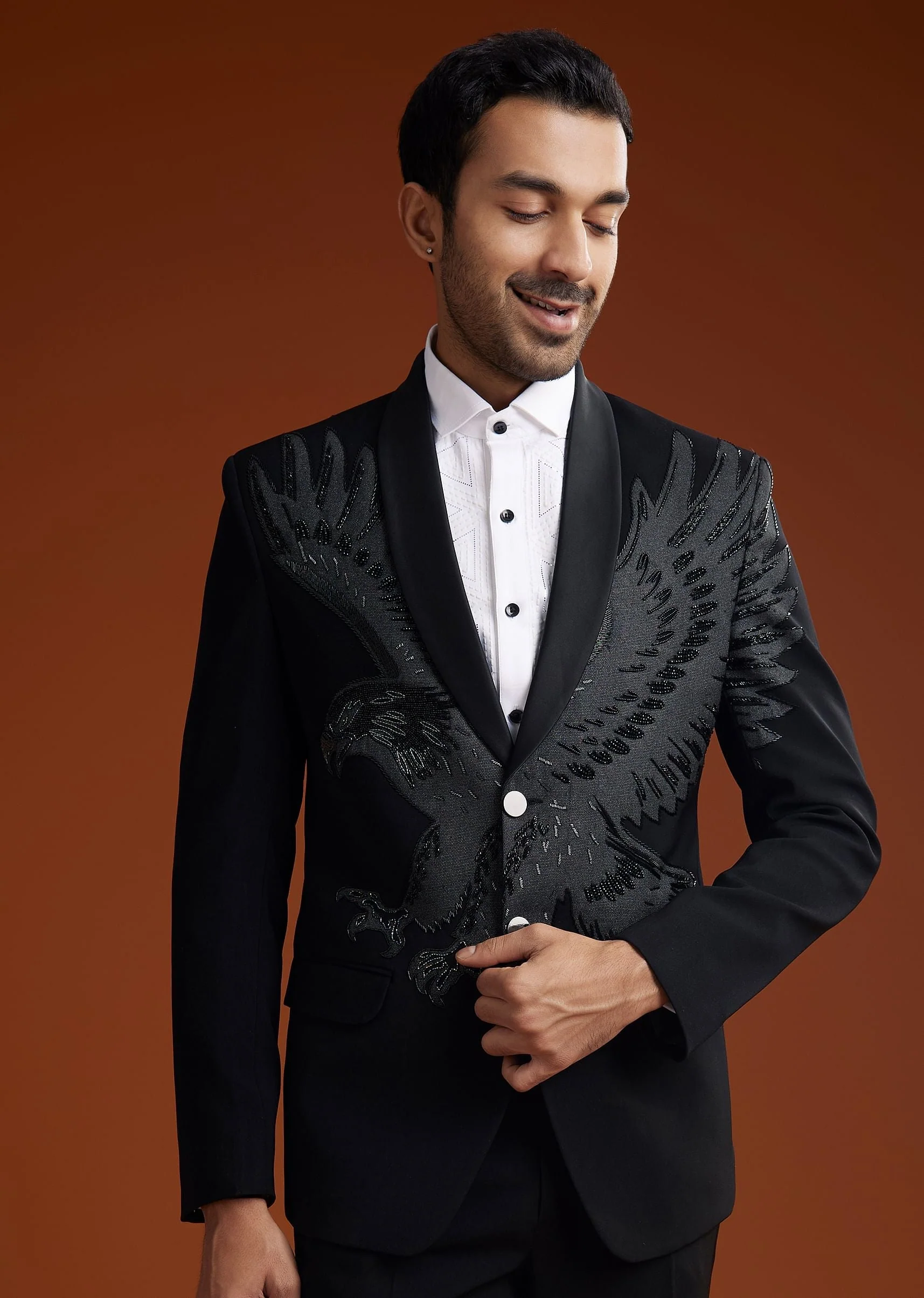 Black Suiting Coat Set With Cutdana Embroidery - Image 4