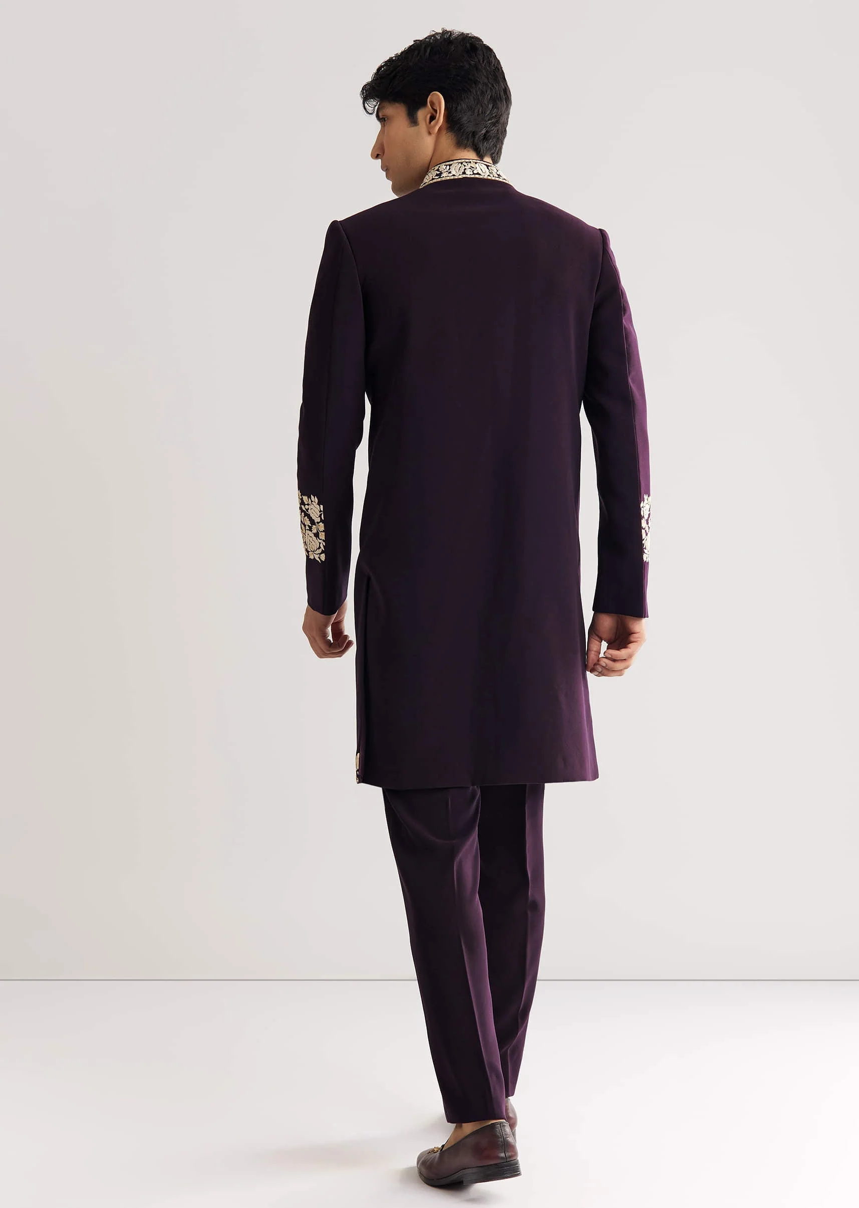 Black Suiting Indo Western With Floral Thread Embroidery - Image 5