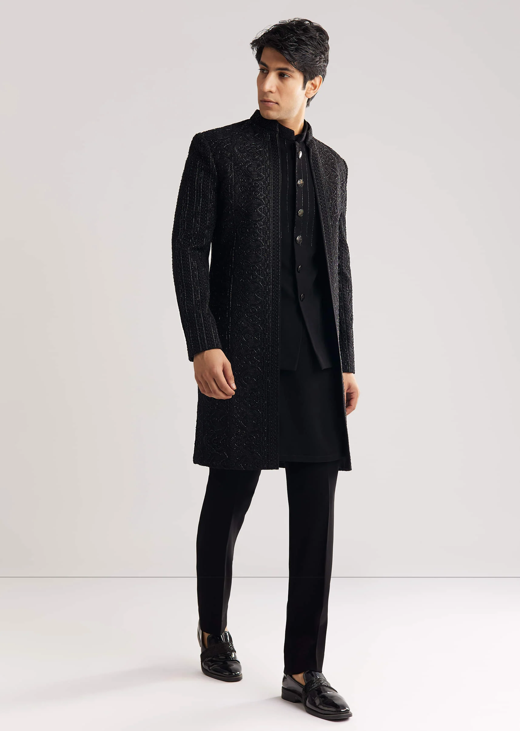 Black Suiting Indo Western With Thread And Beadwork - Image 2