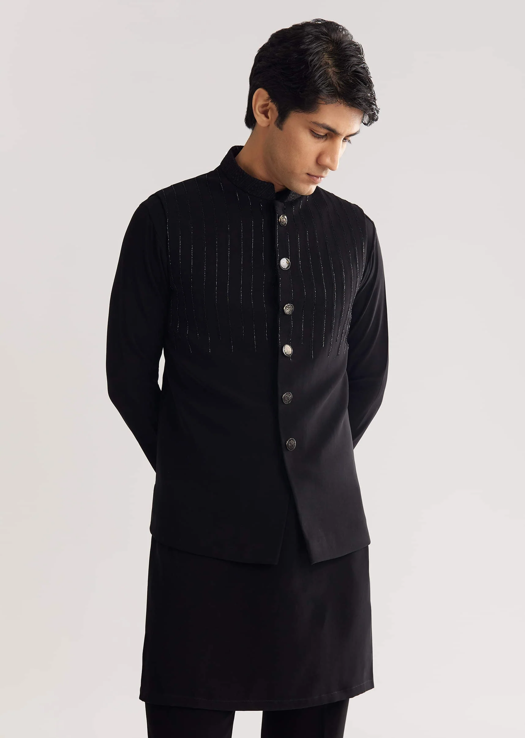 Black Suiting Indo Western With Thread And Beadwork - Image 6
