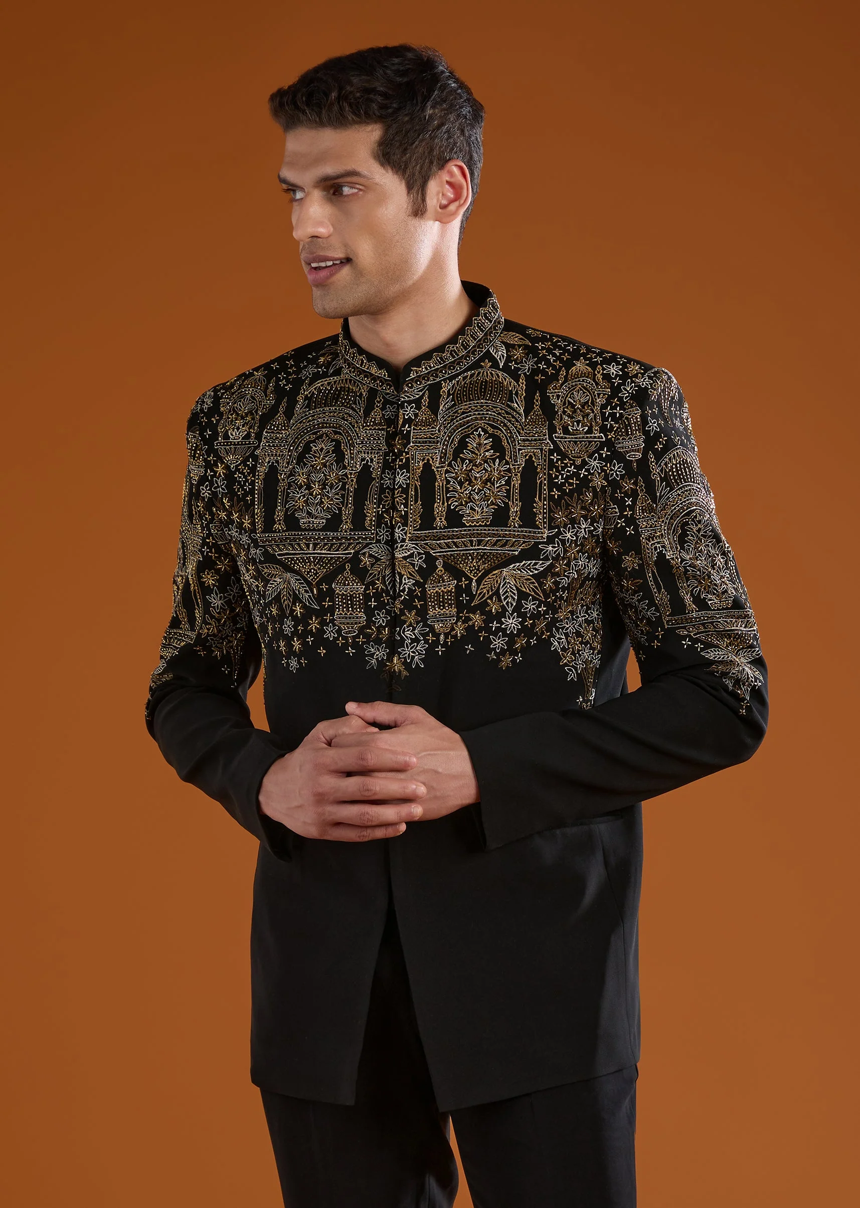 Black Suiting Jodhpuri Pant Set with Embroidery - Image 2