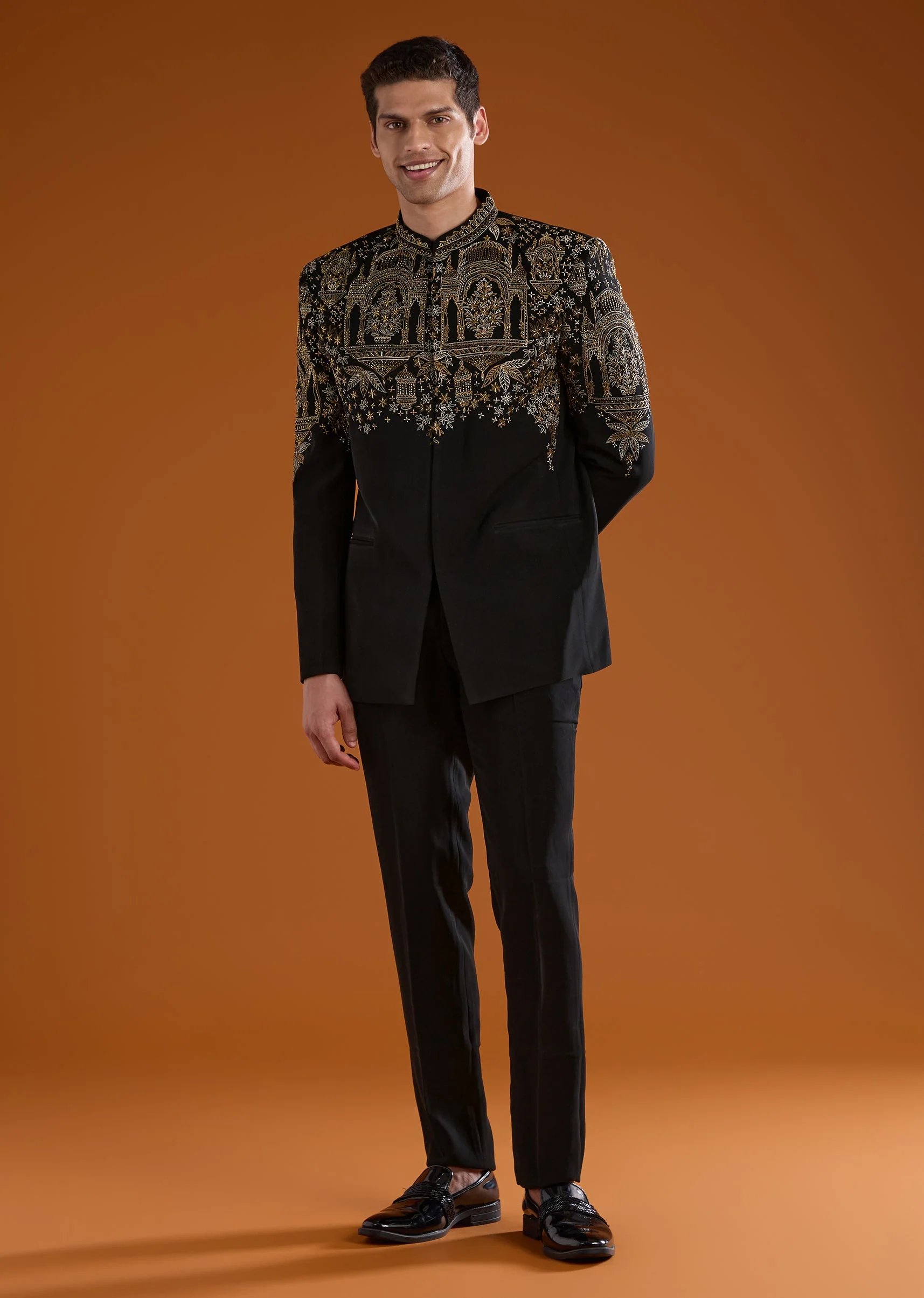 Black Suiting Jodhpuri Pant Set with Embroidery - Image 3