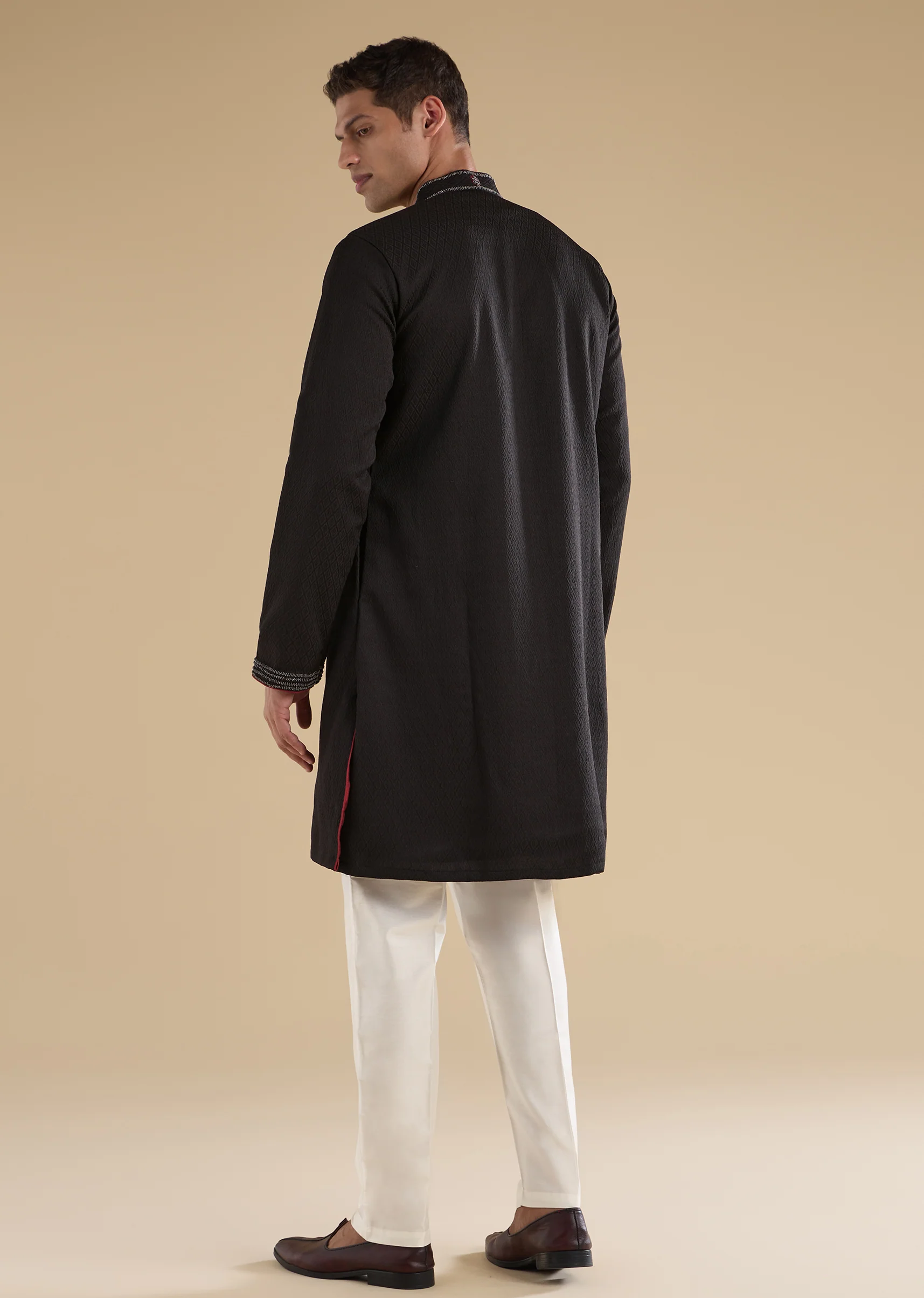 Black Suiting Sequin Resham Threadwork Kurta Set - Image 5