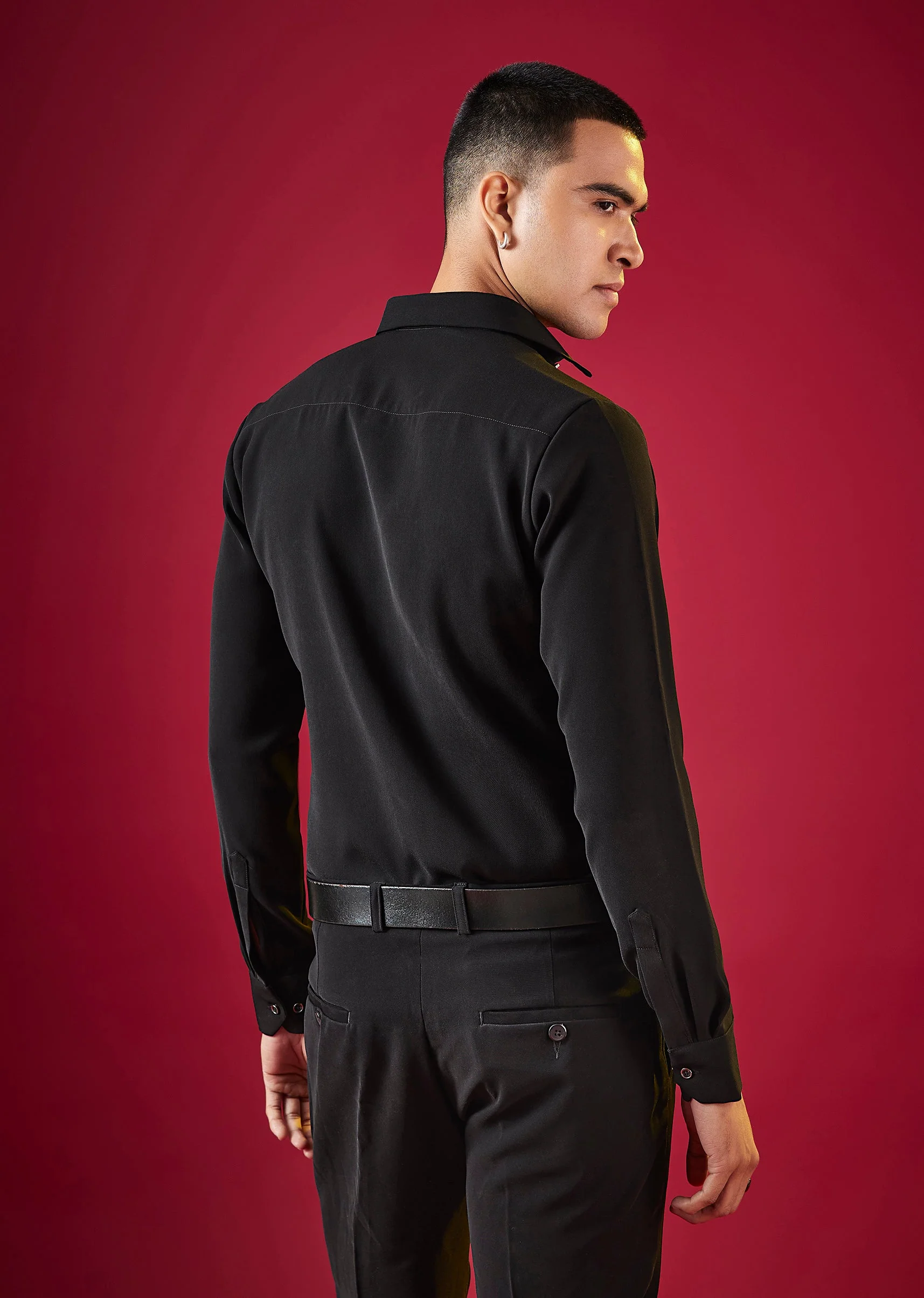 Black Thread Embroidered Mens Shirt - Image 4