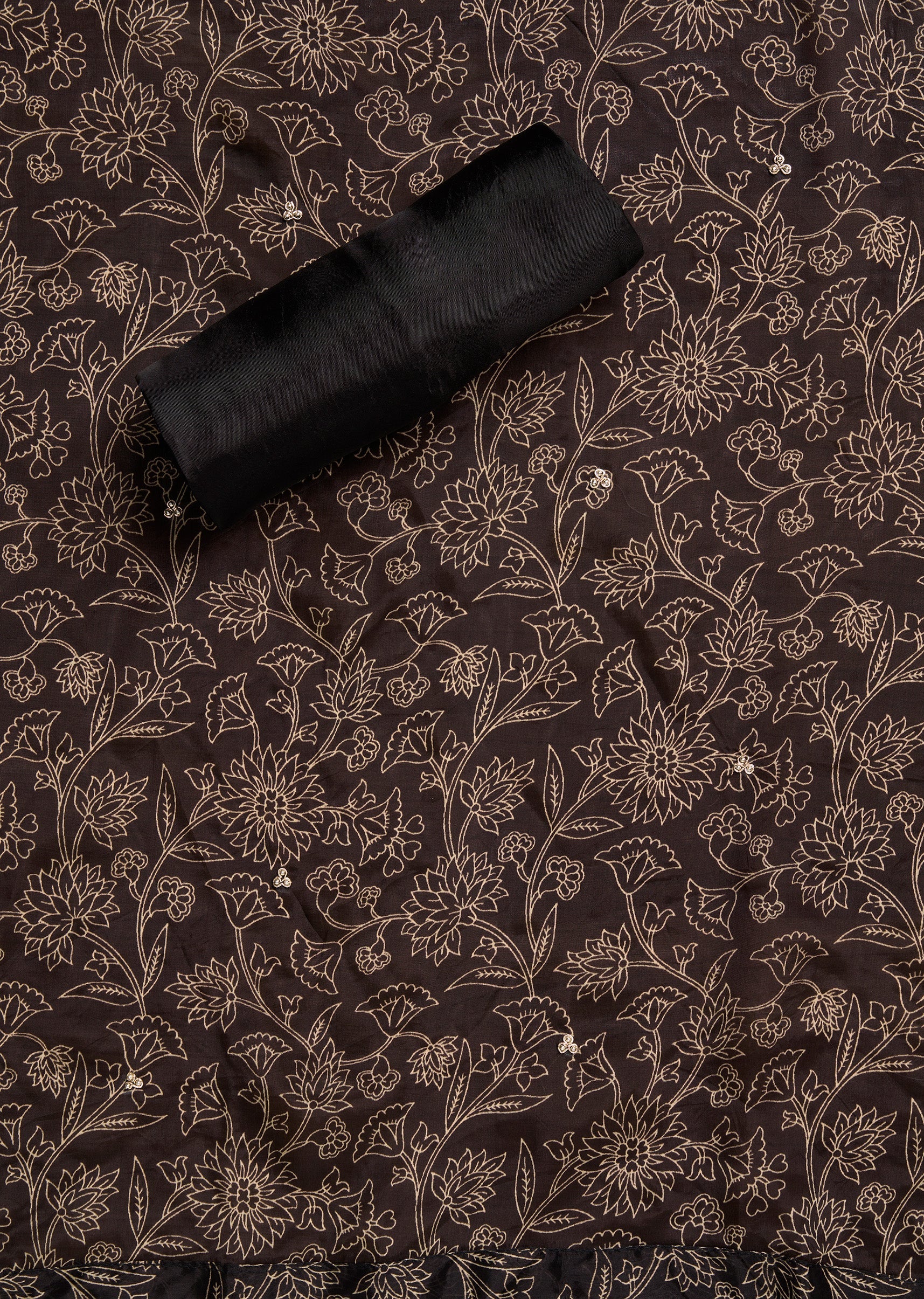Black Tissue Printed Unstitched Suit Set - Image 4