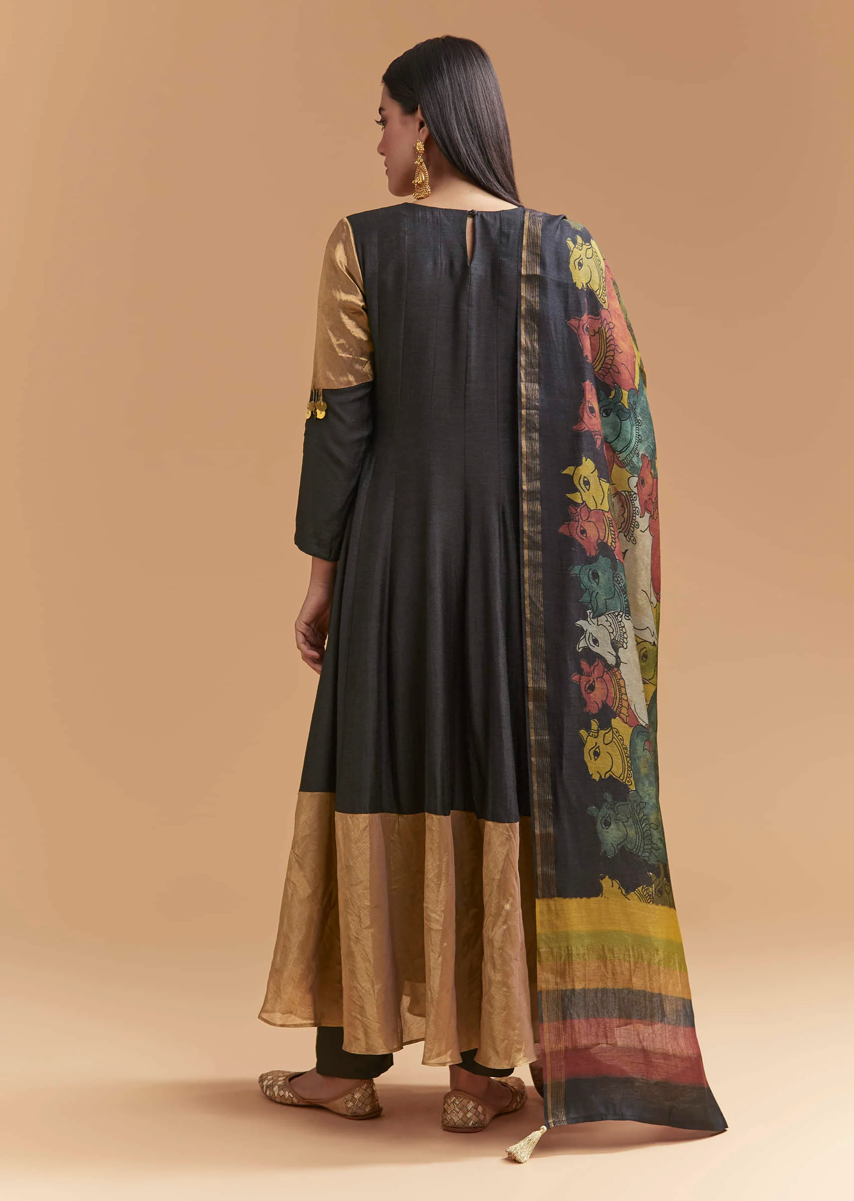 Black Tussar Anarkali Suit With Zardosi And Sequins Hand Embroidery - Image 5