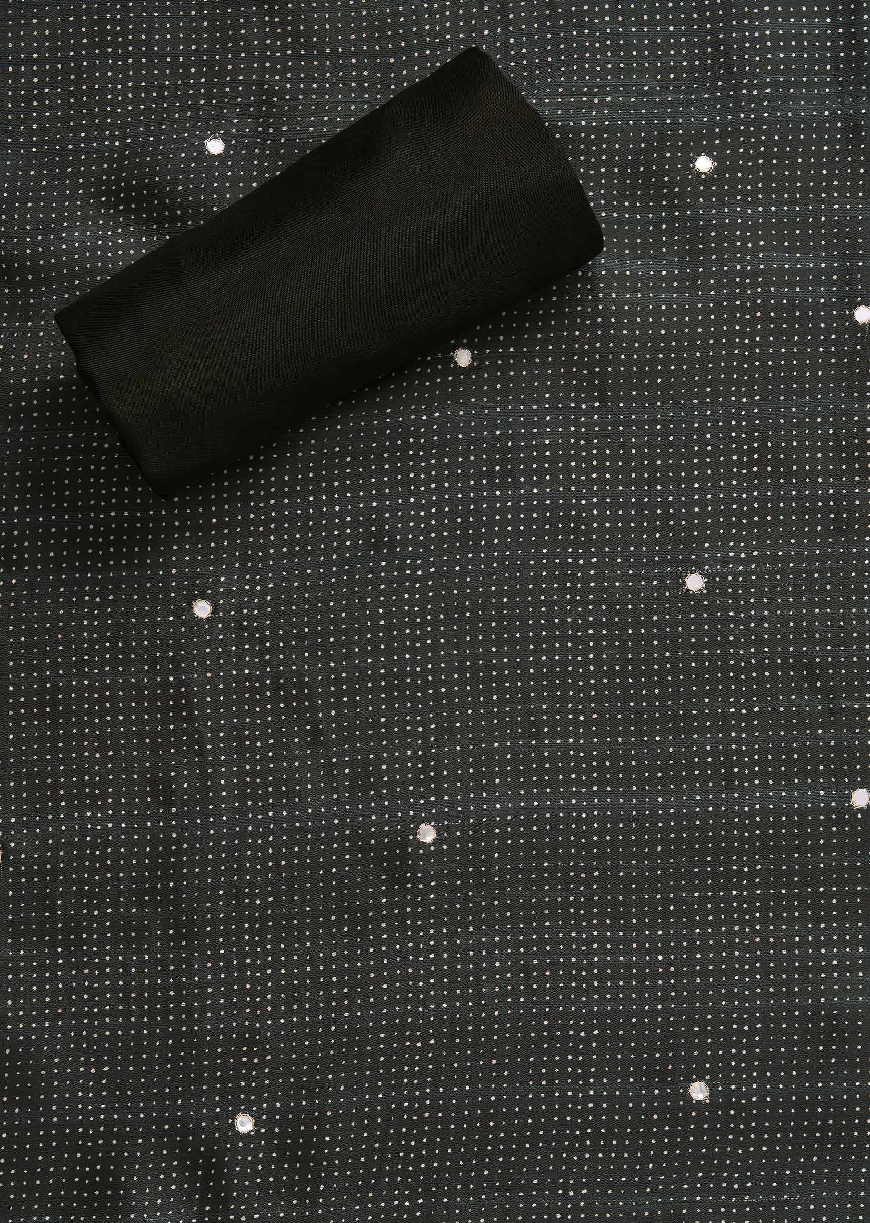 Black Tussar Printed Unstitched Suit With Dupatta and Bottom Fabric - Image 4