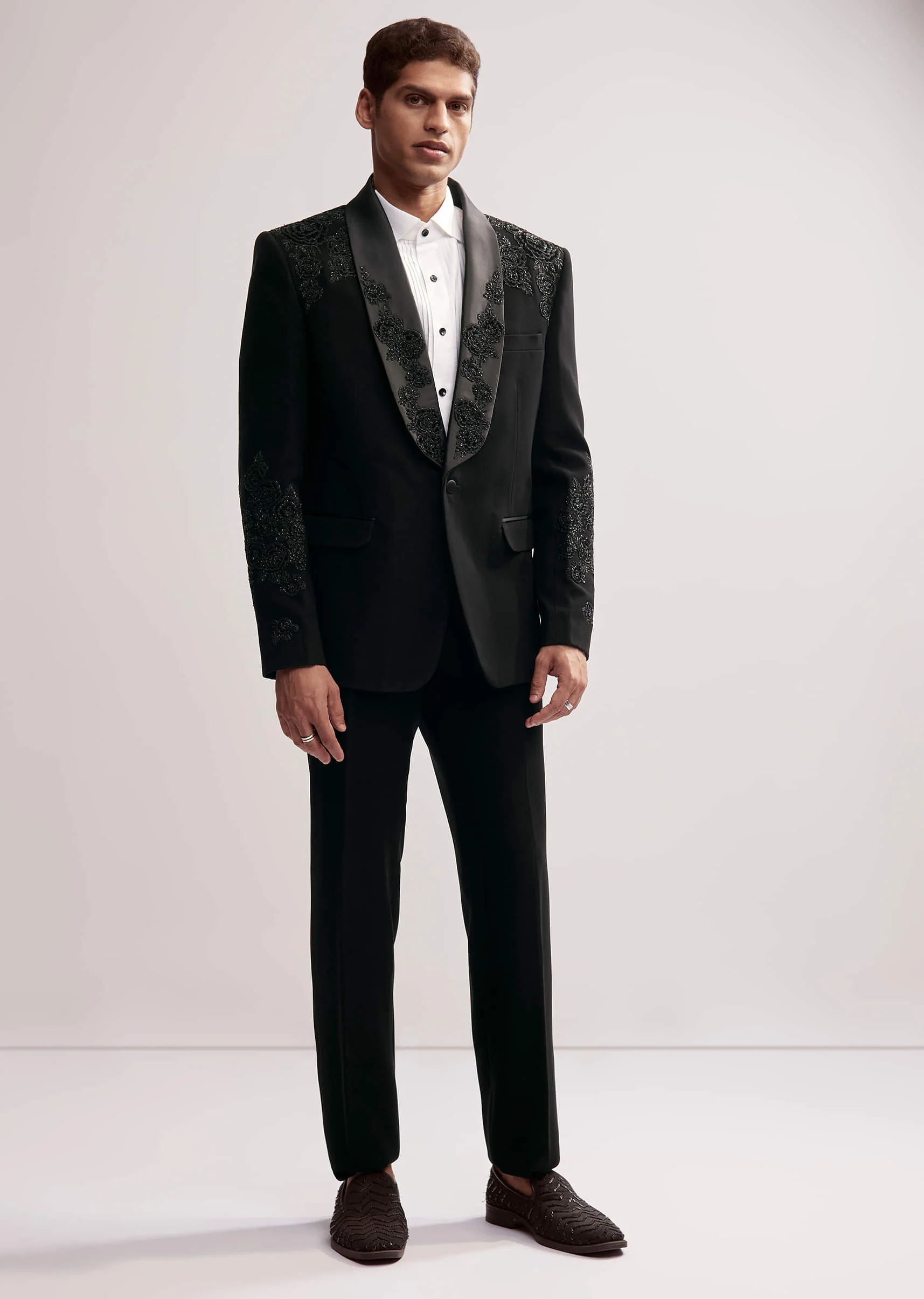 Black Tuxedo For Men With Cut Work Shawl Collar - Image 2