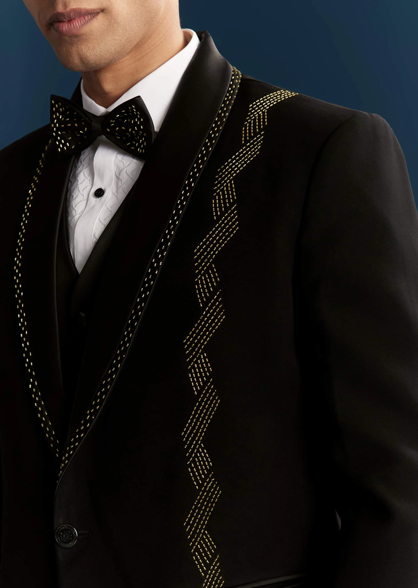 Black Tuxedo For Men With Cutdana Embroidery - Image 2