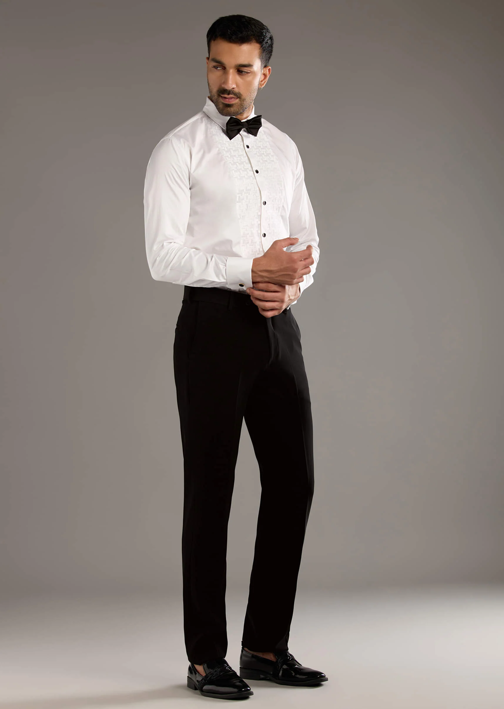 Black Tuxedo For Men With Leather And Dori Work - Image 8