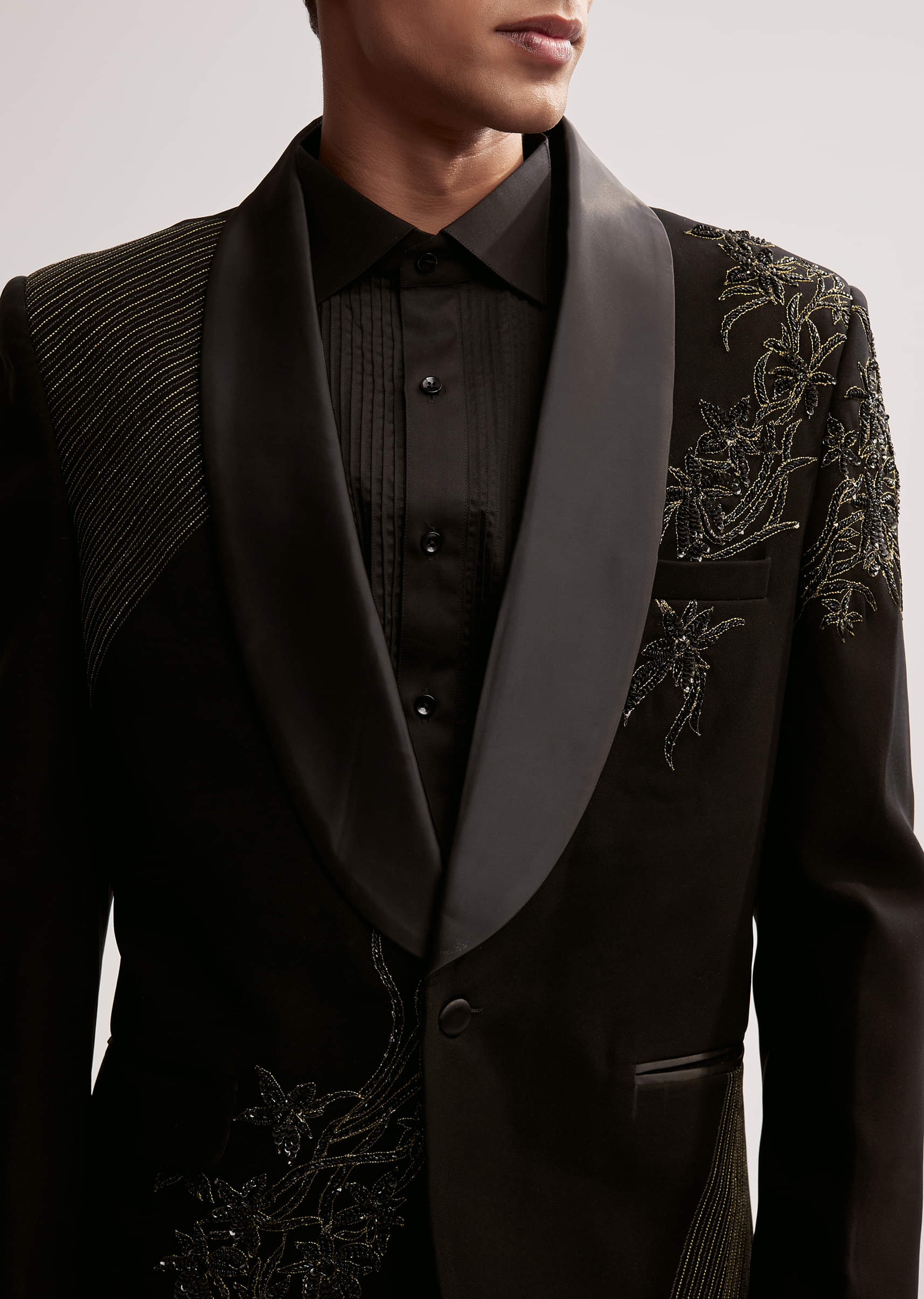 Black Tuxedo For Men With Resham Work - Image 4