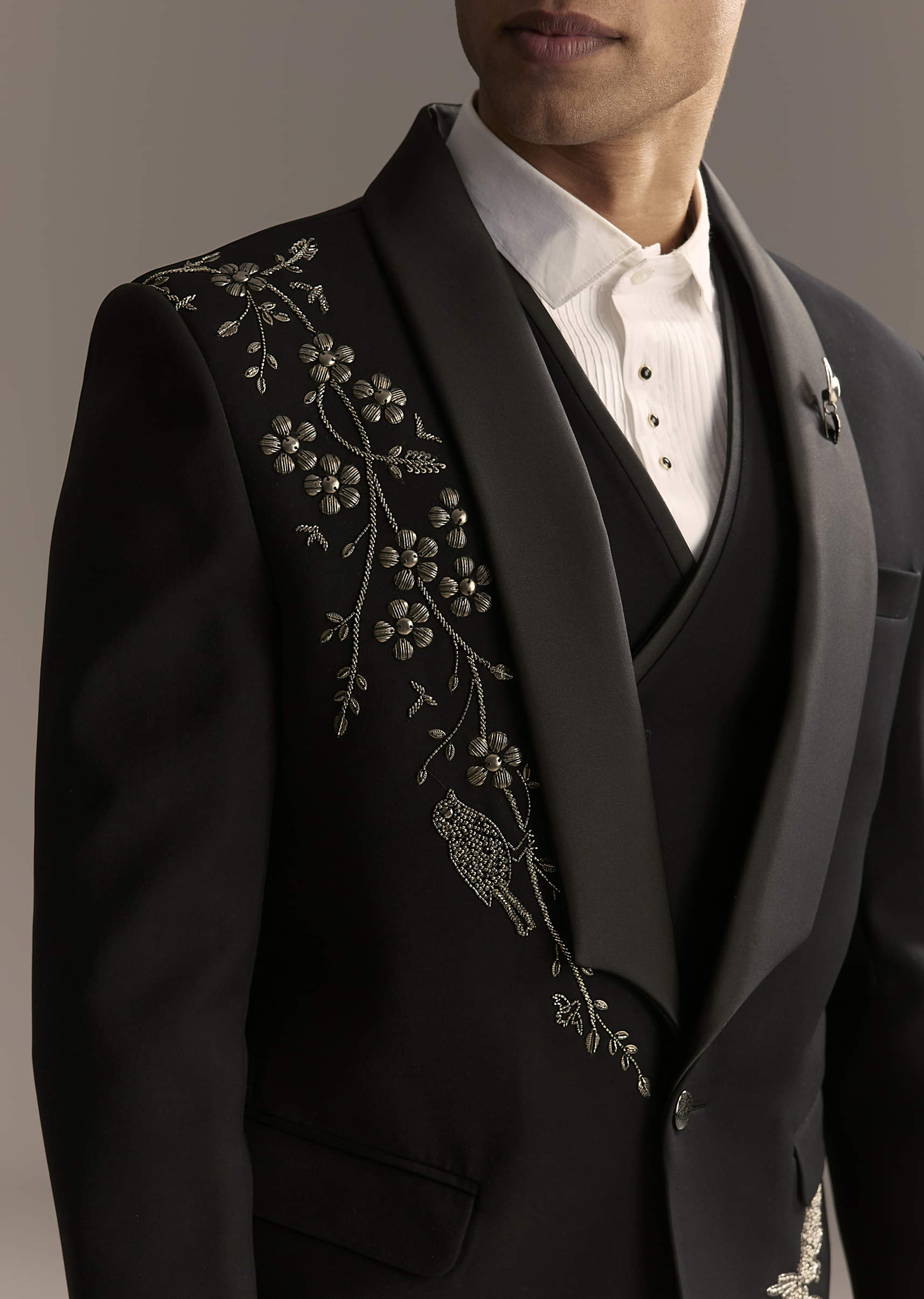Black Tuxedo For Men With Rich Hand Embroidery - Image 2