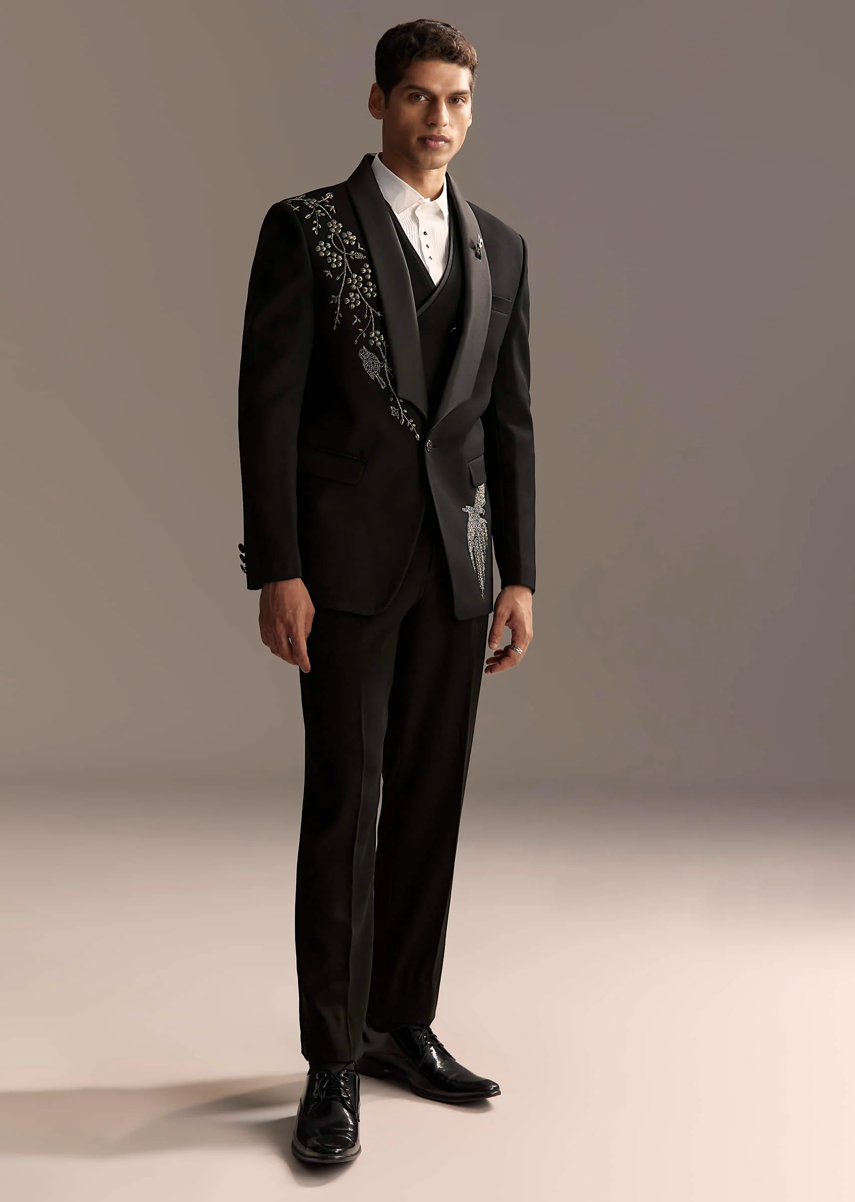Black Tuxedo For Men With Rich Hand Embroidery - Image 4