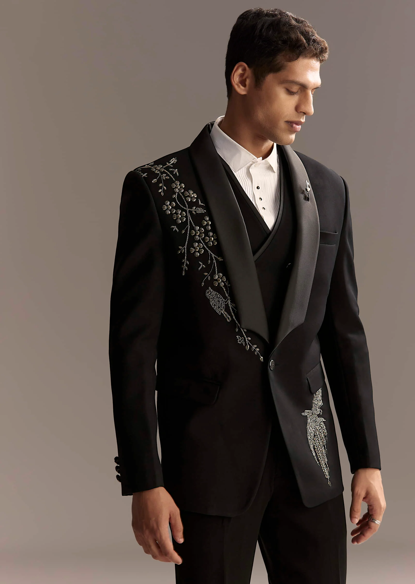 Black Tuxedo For Men With Rich Hand Embroidery - Image 5
