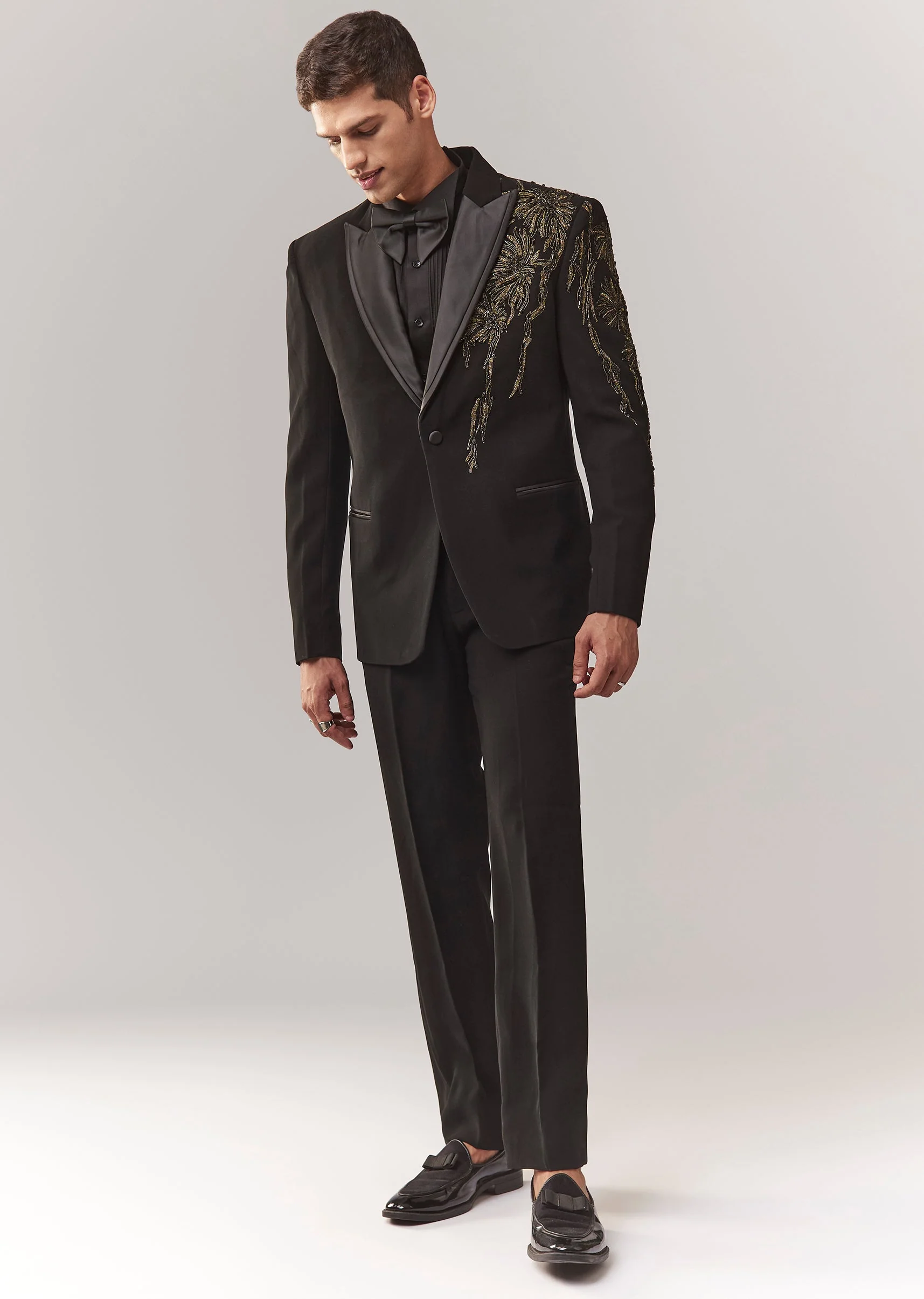 Black Tuxedo Set With Dori Work Cutdana And Stone - Image 2