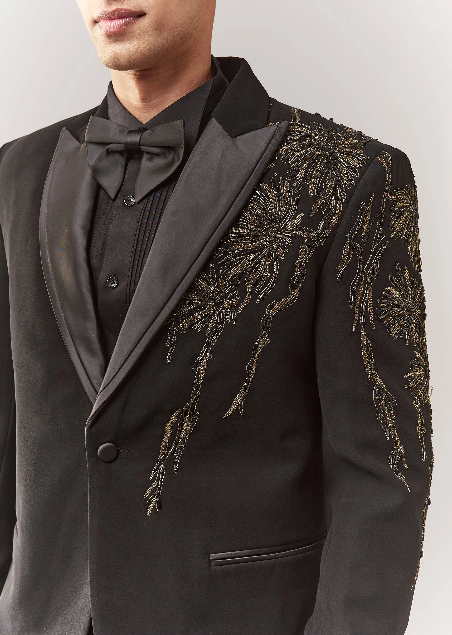 Black Tuxedo Set With Dori Work Cutdana And Stone - Image 3