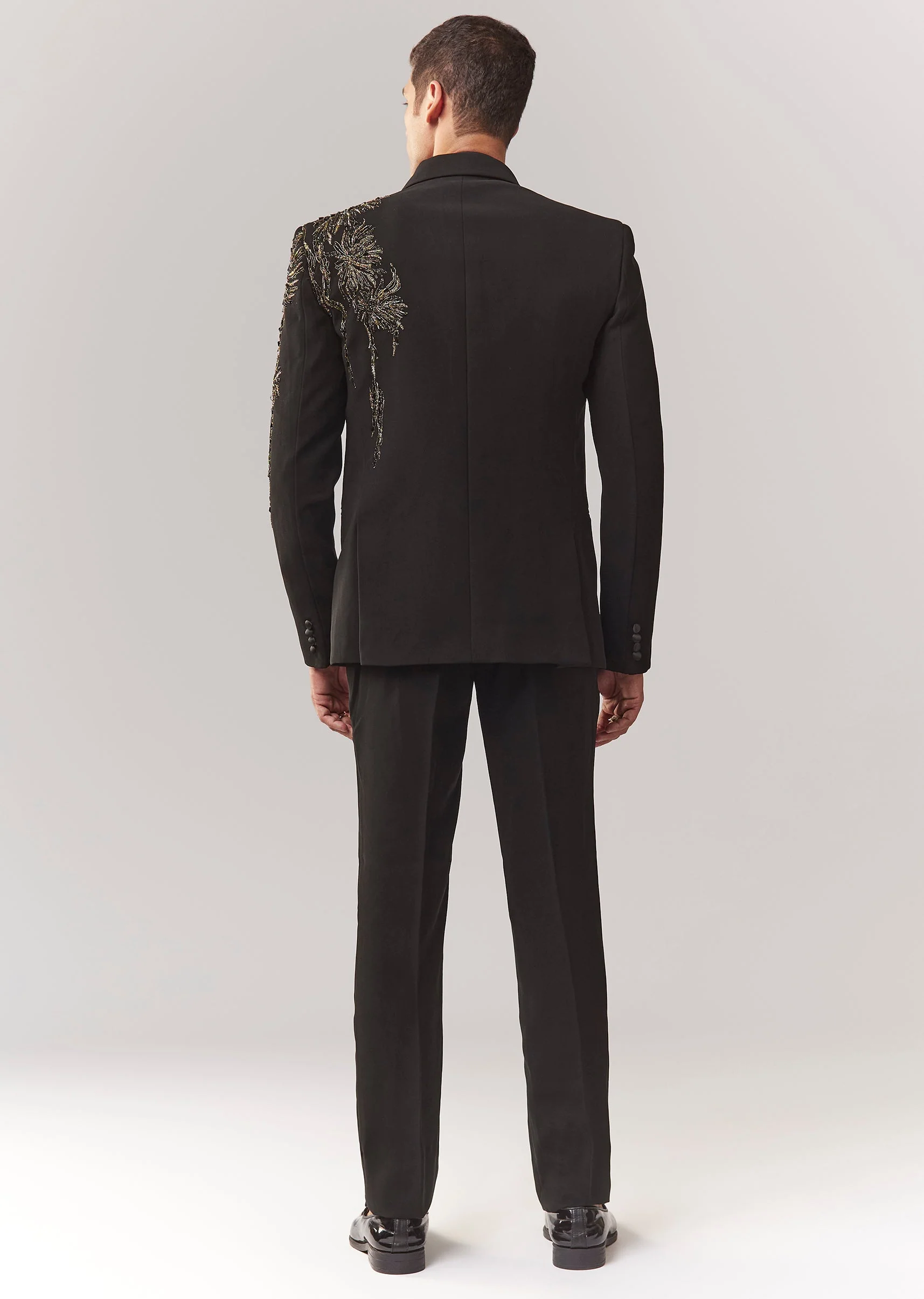 Black Tuxedo Set With Dori Work Cutdana And Stone - Image 5