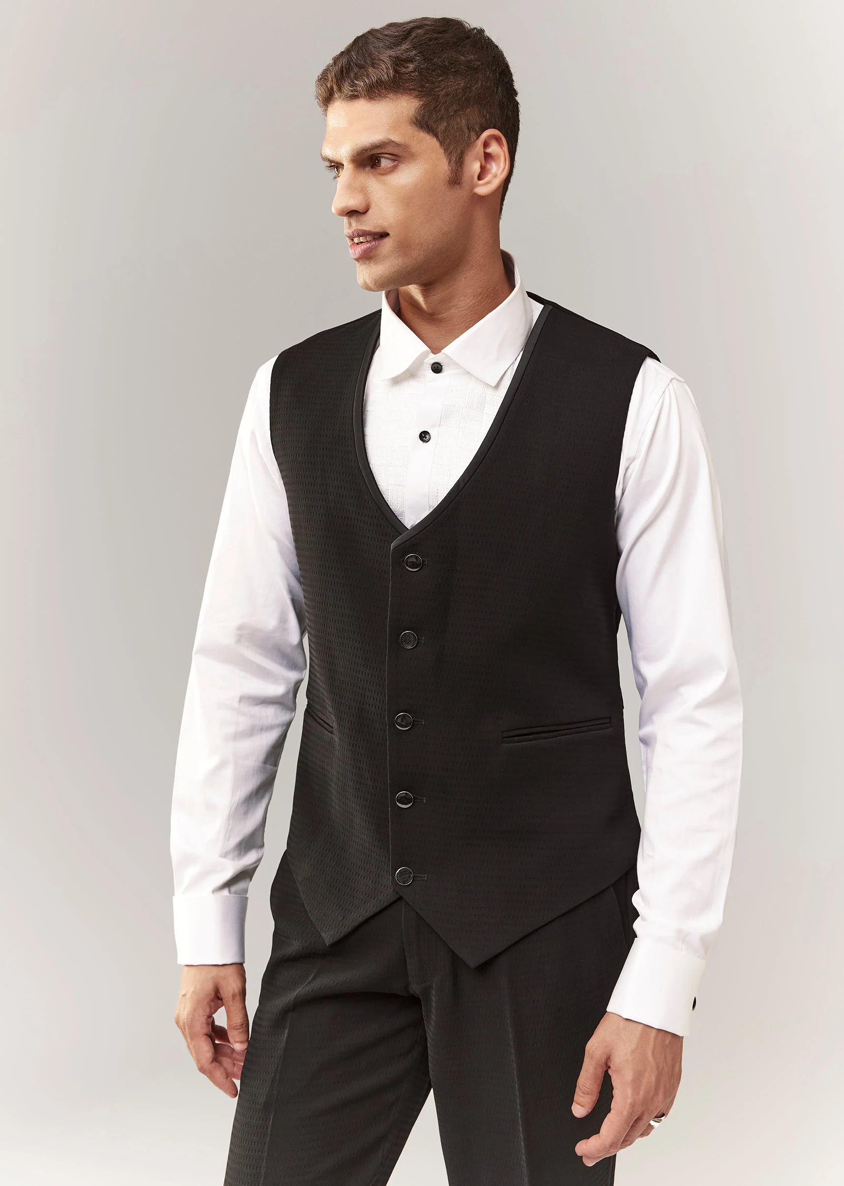 Black Tuxedo Set With Waistcoat And Bead Detailing - Image 6