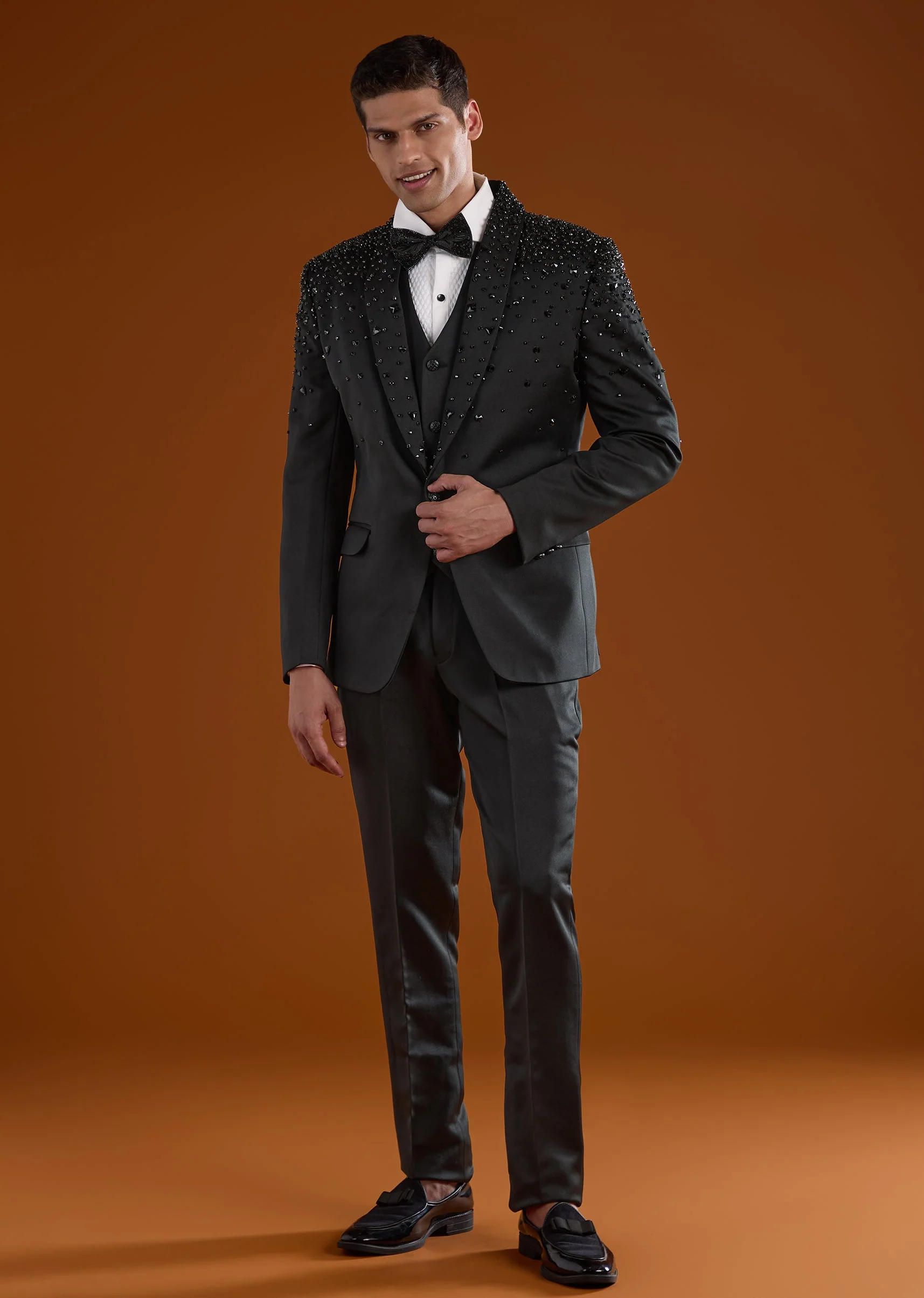 Black Tuxedo With Zardosi Detailing - Image 2