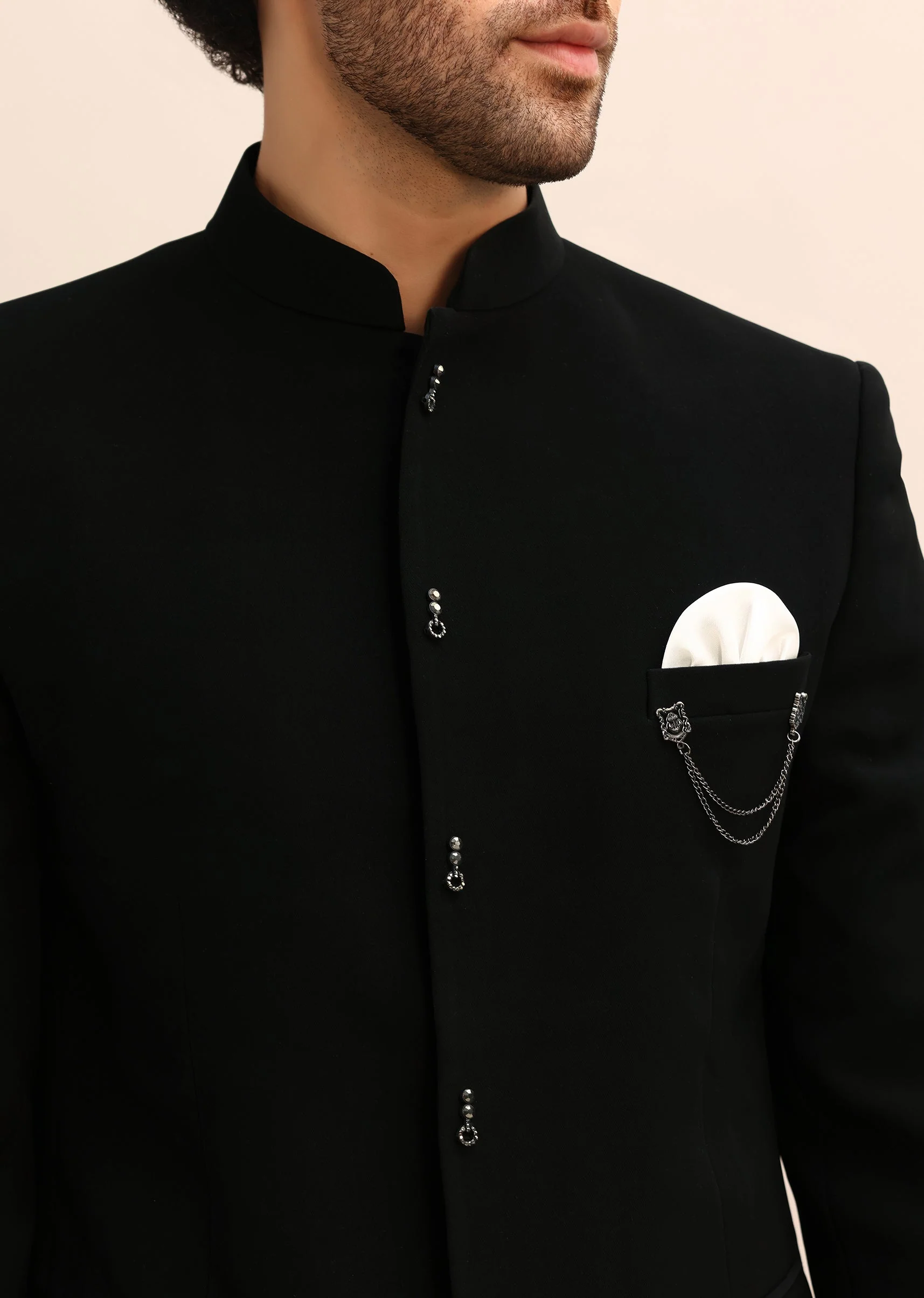 Black Velvet 3 Pc Jodhpuri Suit - Image 6