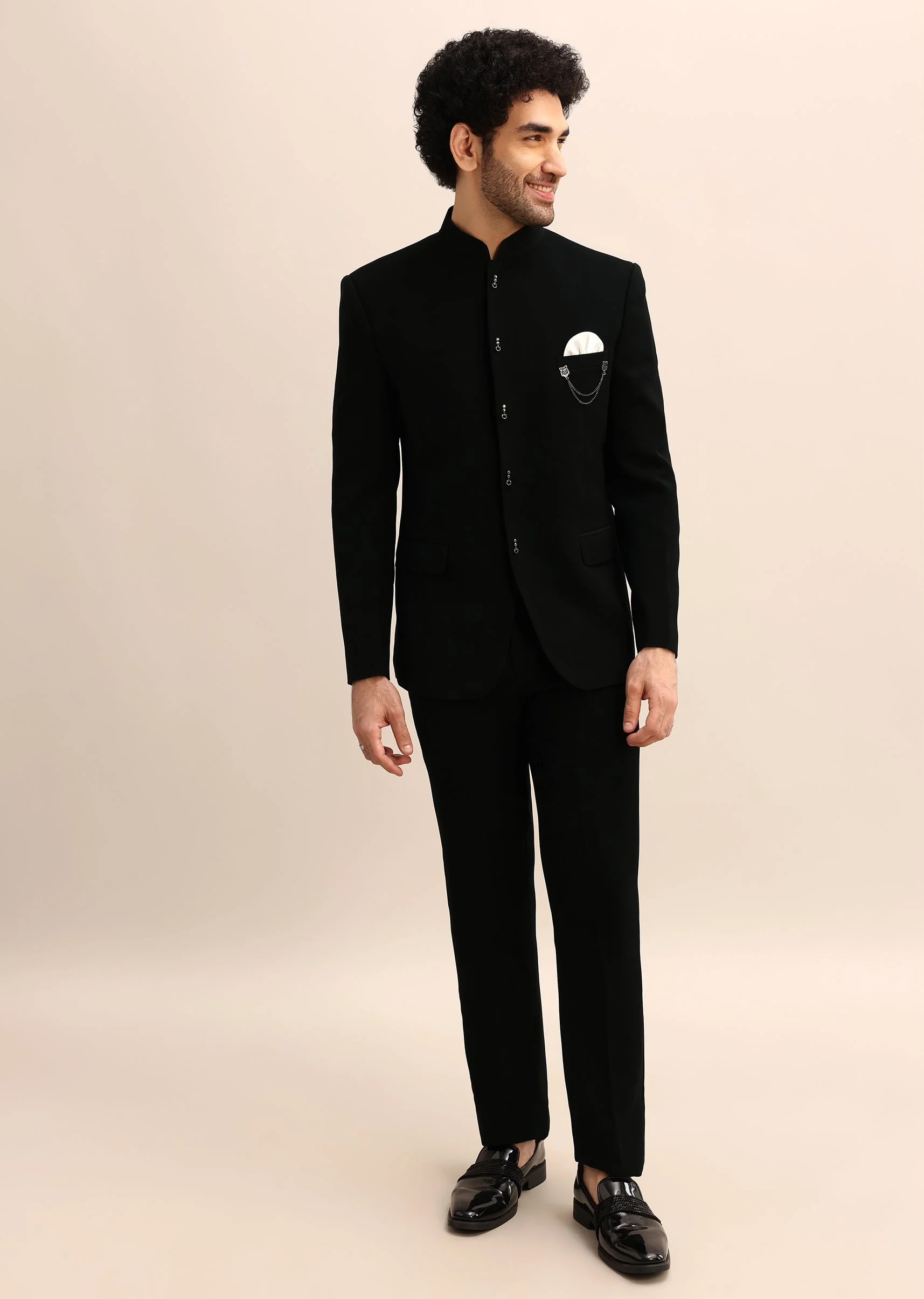 Black Velvet 3 Pc Jodhpuri Suit - Image 7