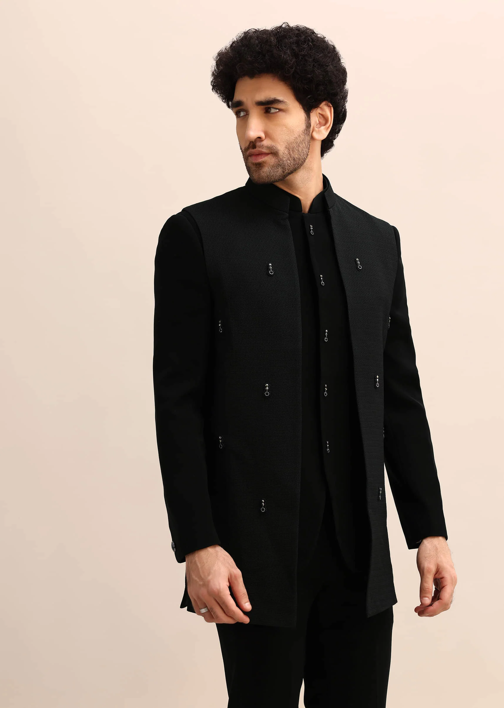 Black Velvet 3 Pc Jodhpuri Suit - Image 9