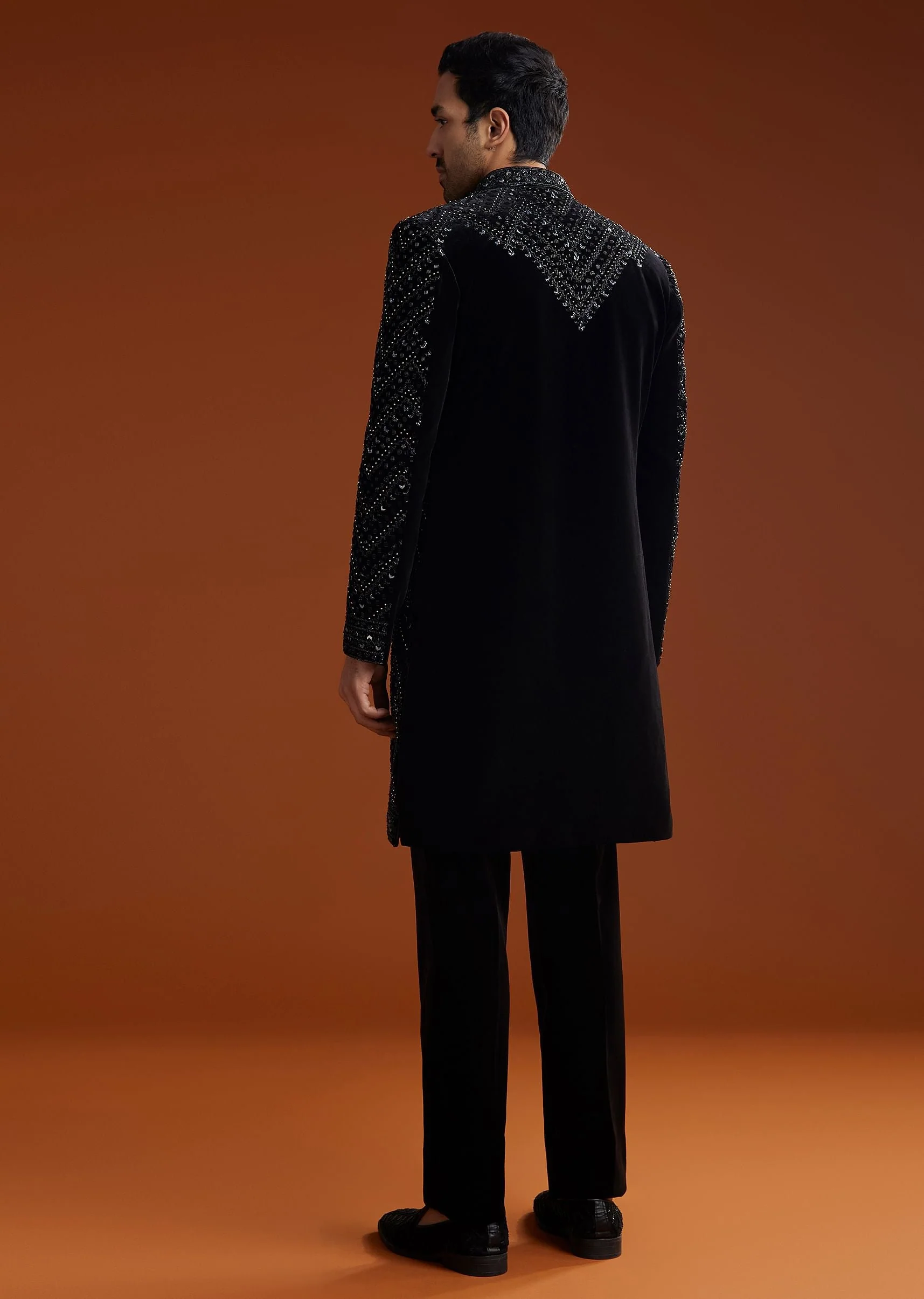 Black Velvet Embellished Indo Jacket Set - Image 5