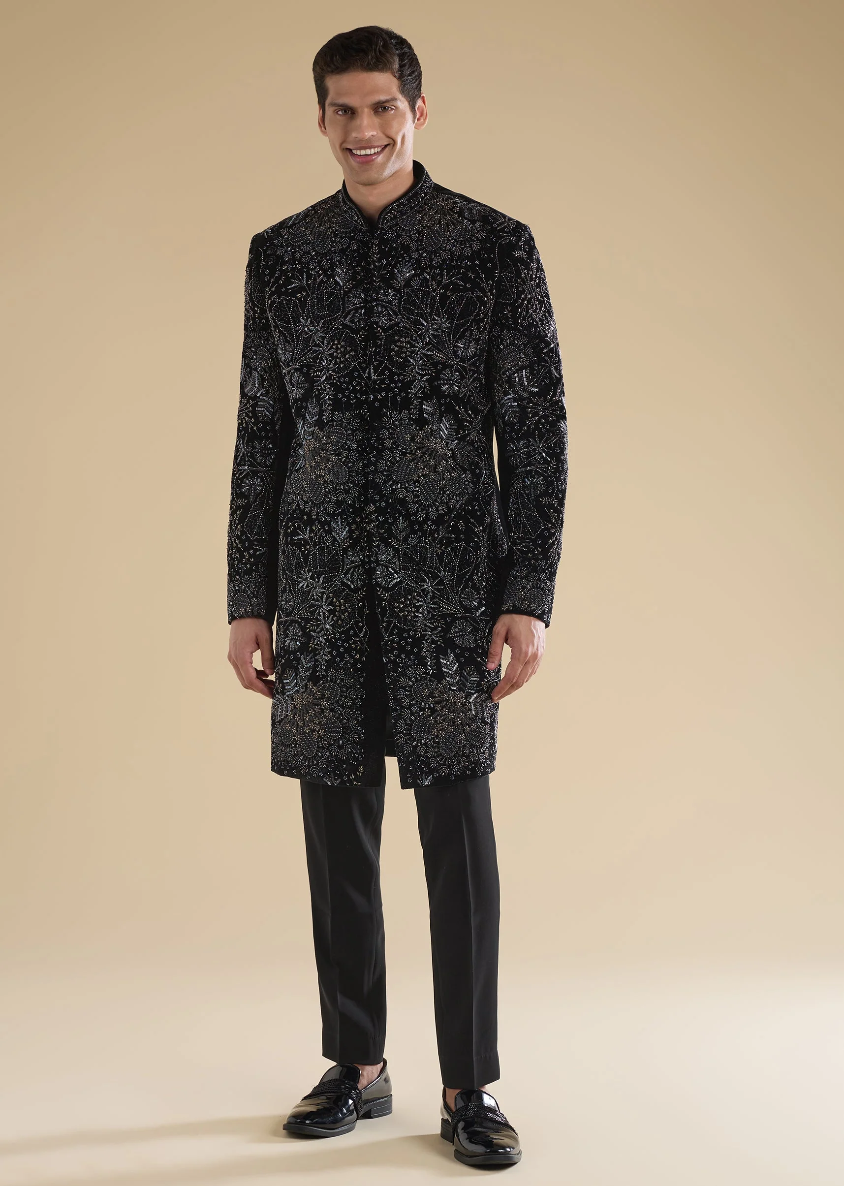 Black Velvet Embellished Indo Western Set - Image 2