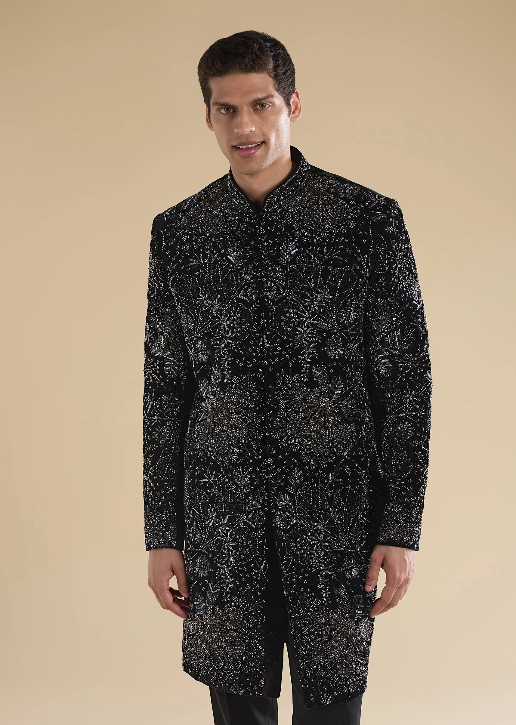 Black Velvet Embellished Indo Western Set - Image 3