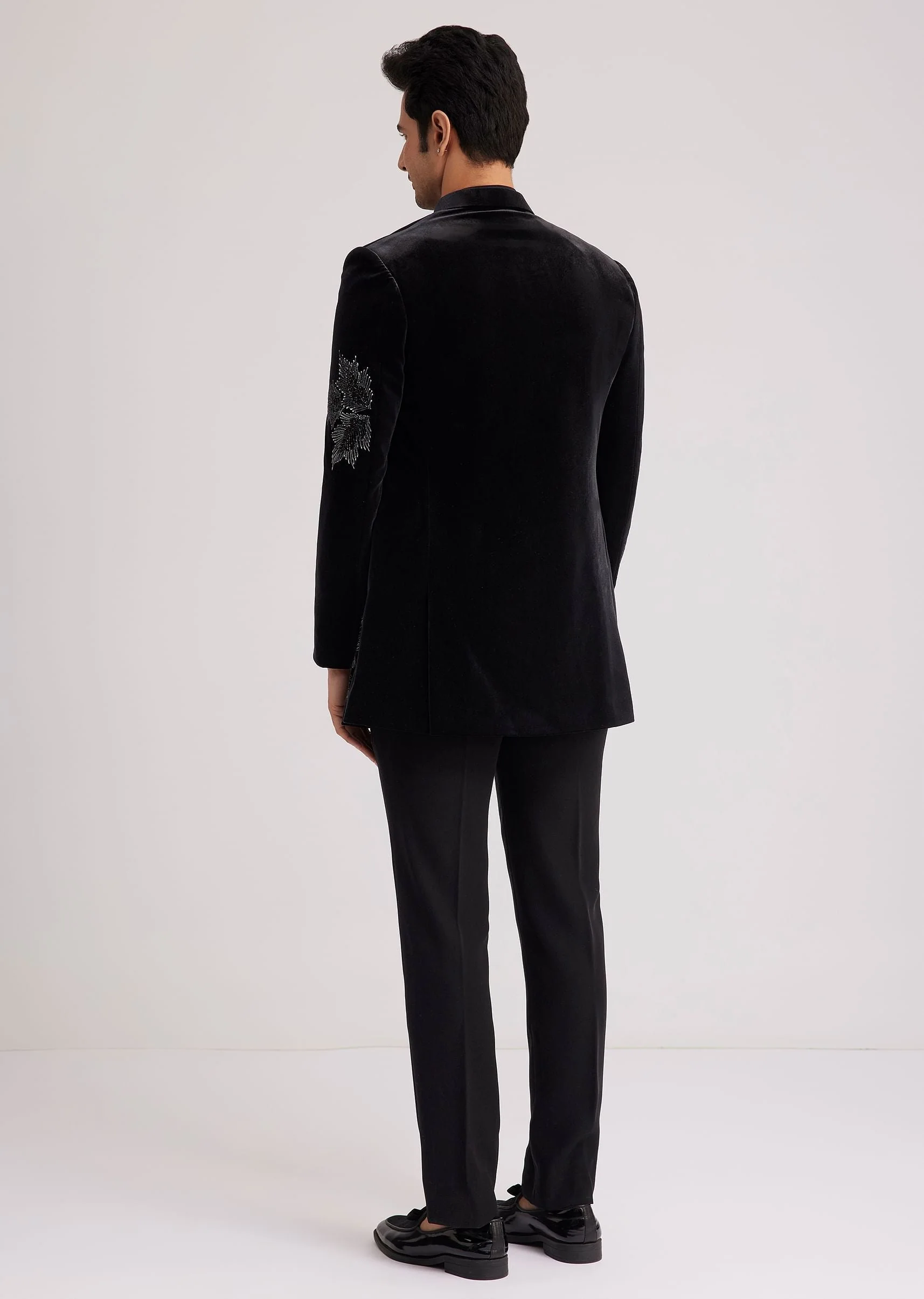 Black Velvet Indo Western Set With Abstract Motif And Cut Dana Work - Image 5