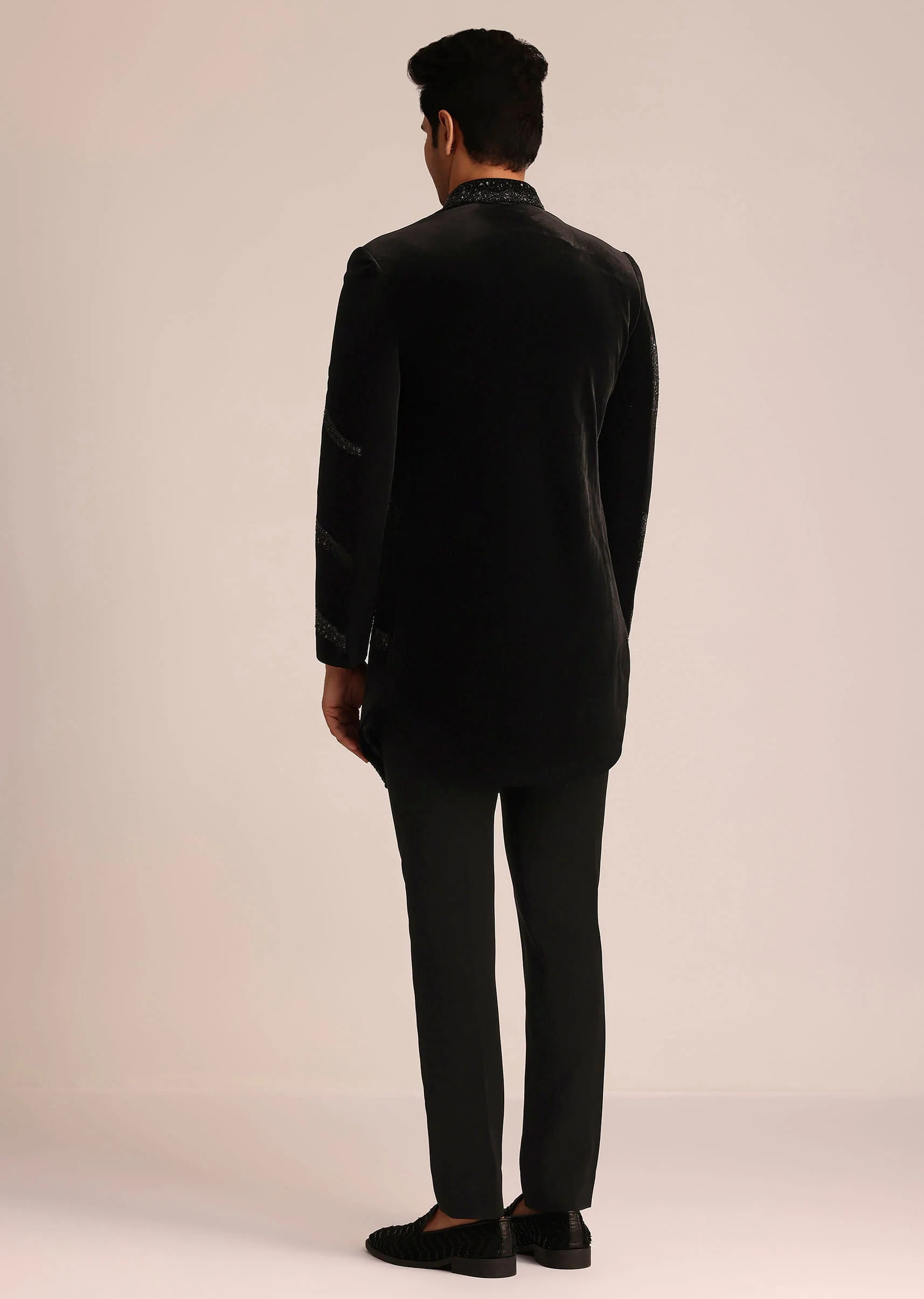 Black Velvet Indo Western Set With Zardosi Detailing - Image 5