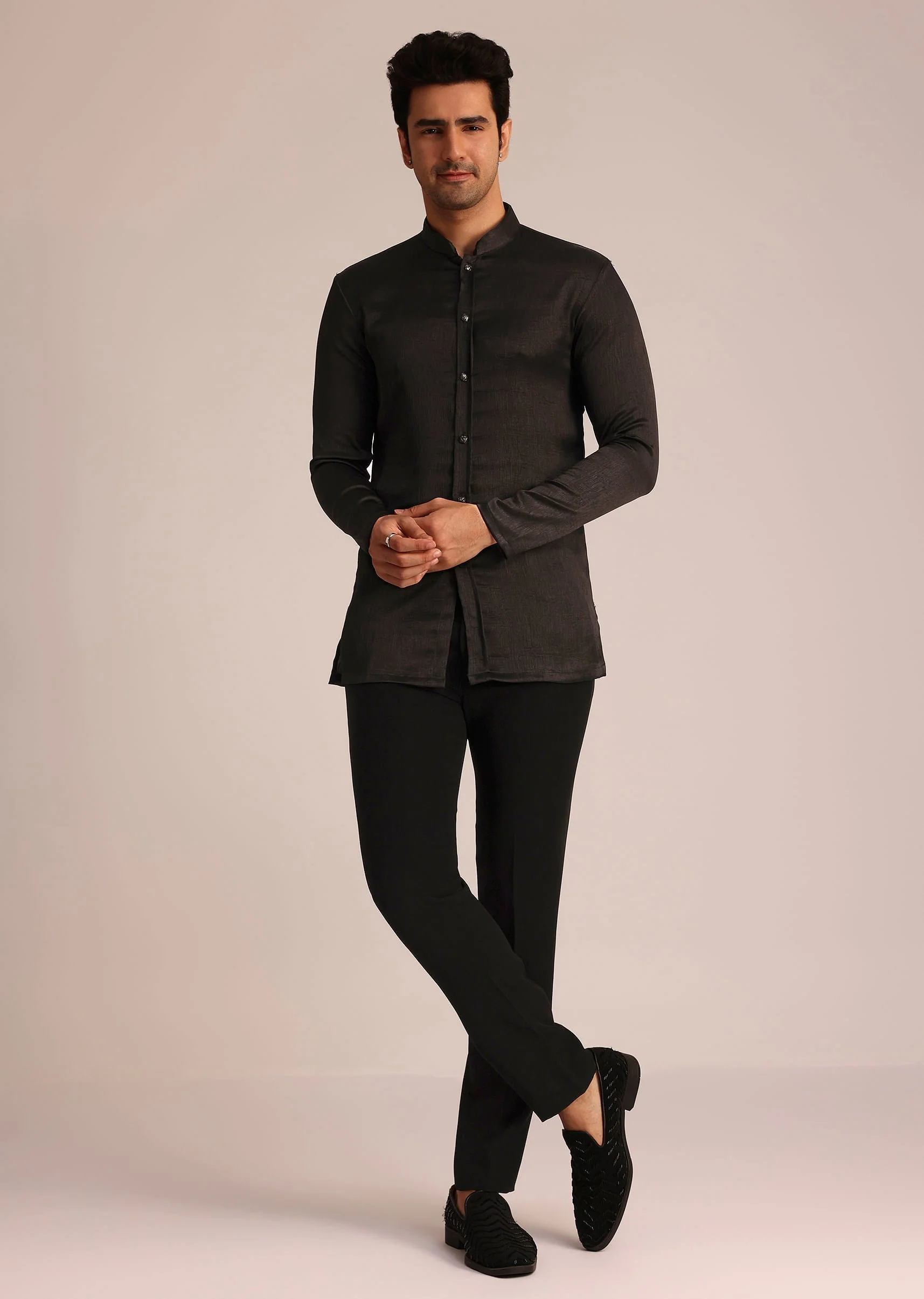 Black Velvet Indo Western Set With Zardosi Detailing - Image 6