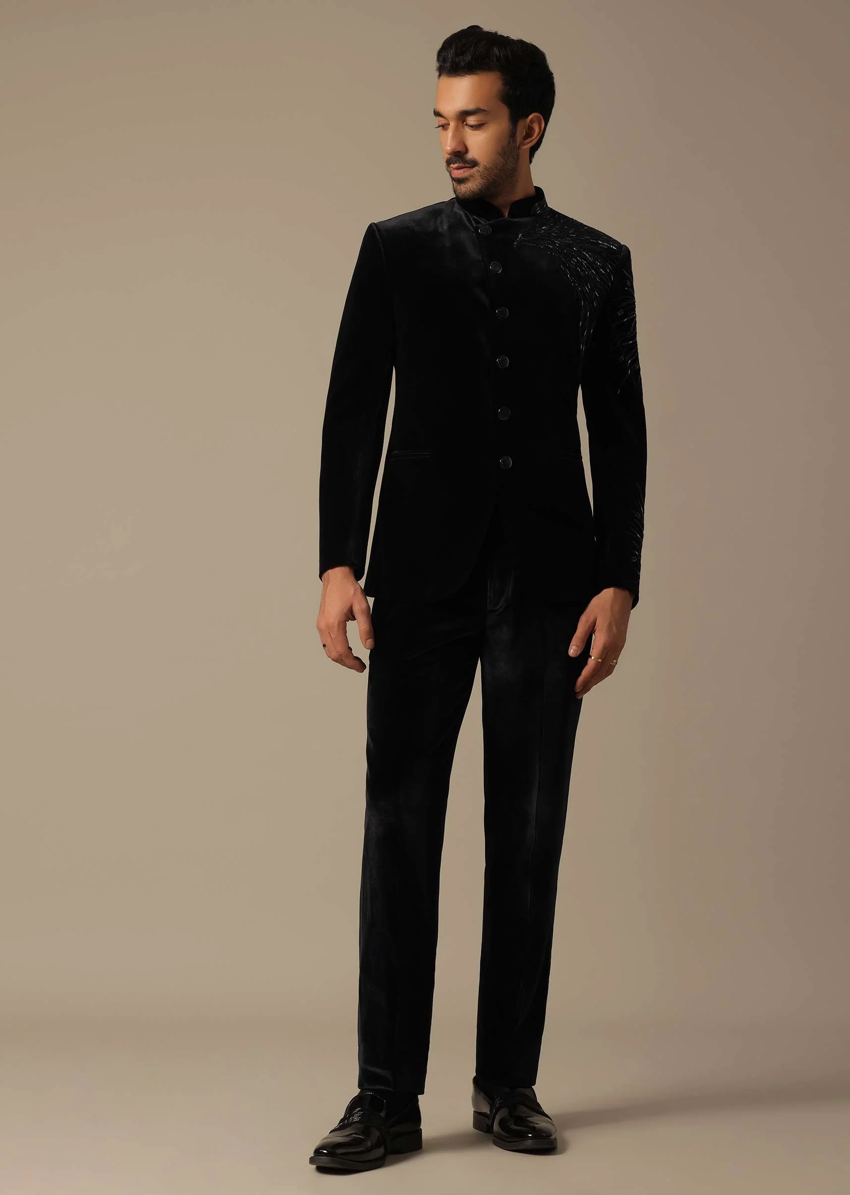 Black Velvet Indowestern For Receptions - Image 3