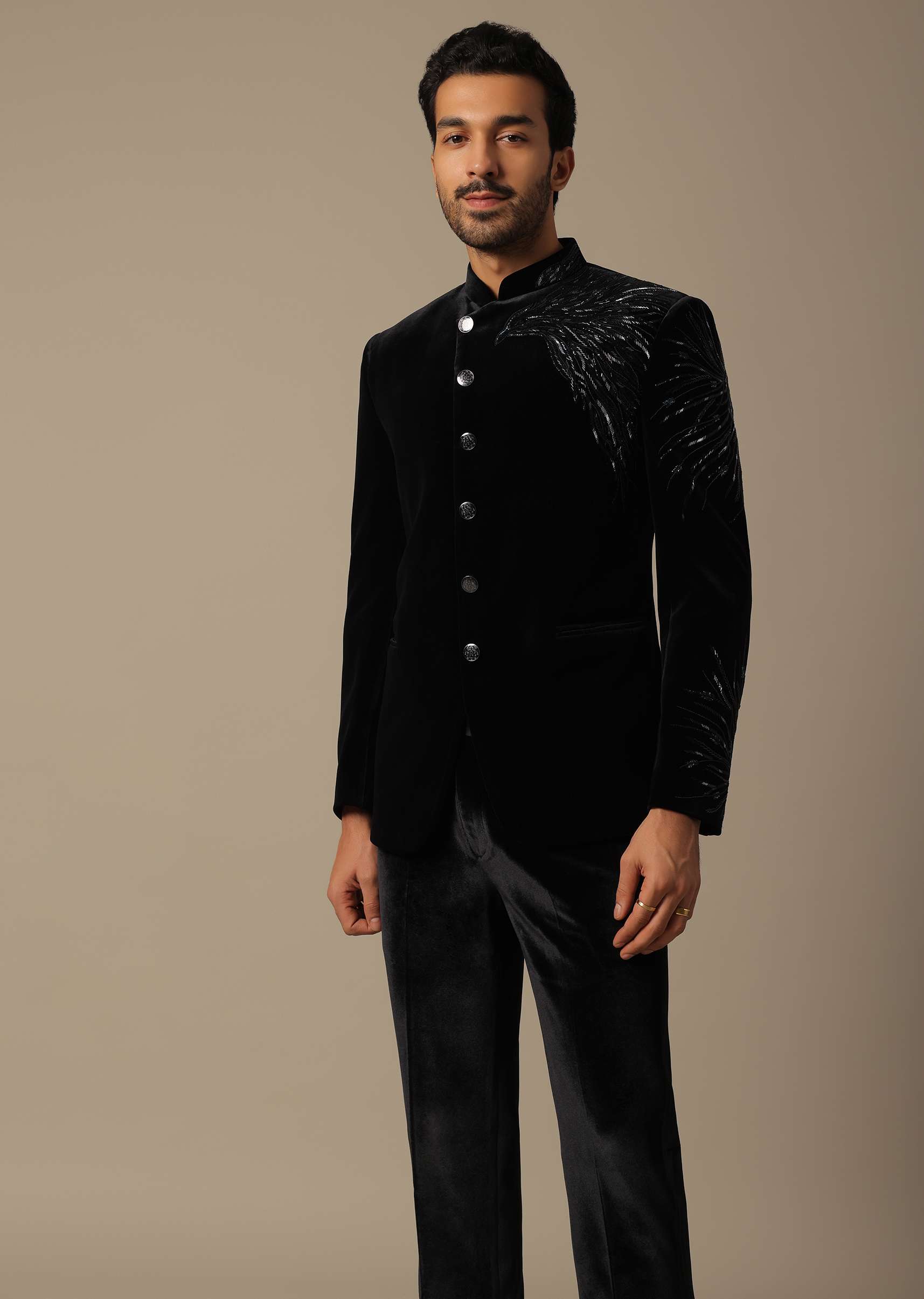 Black Velvet Indowestern For Receptions - Image 4
