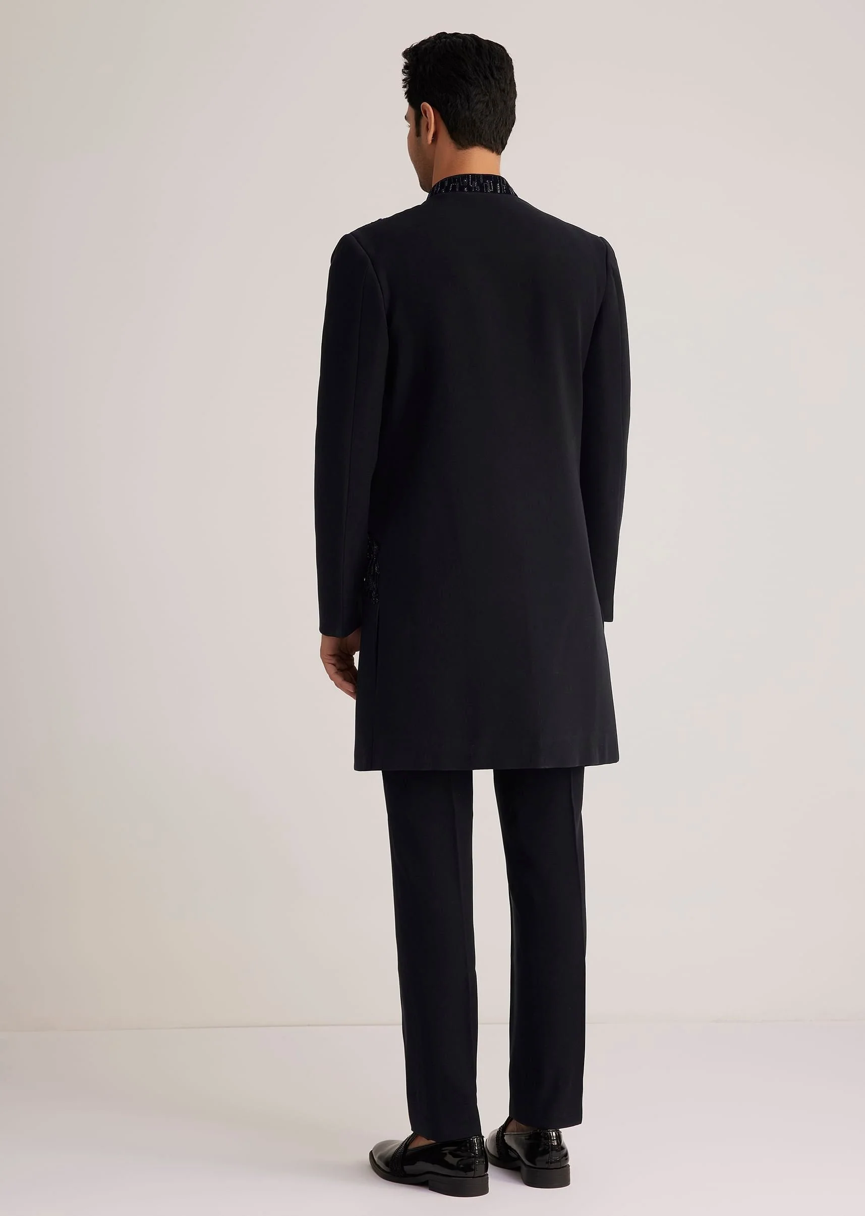 Black Velvet Indowestern Set With Cut Work Embroidery - Image 5
