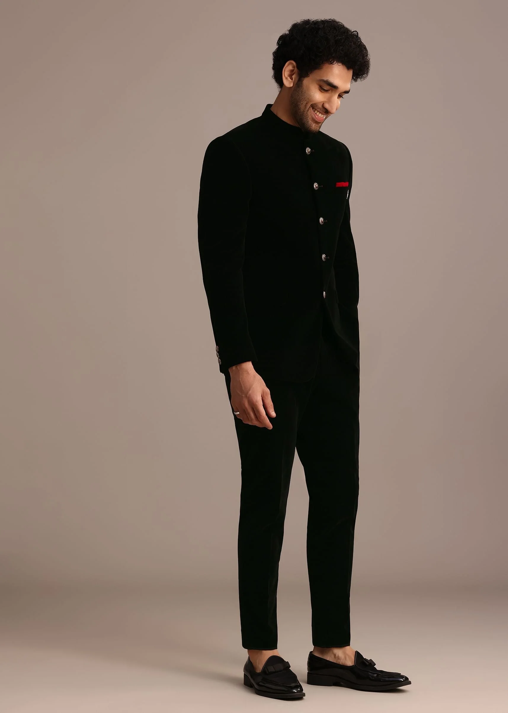 Black Velvet Jodhpuri Set with Pocket Square - Image 2