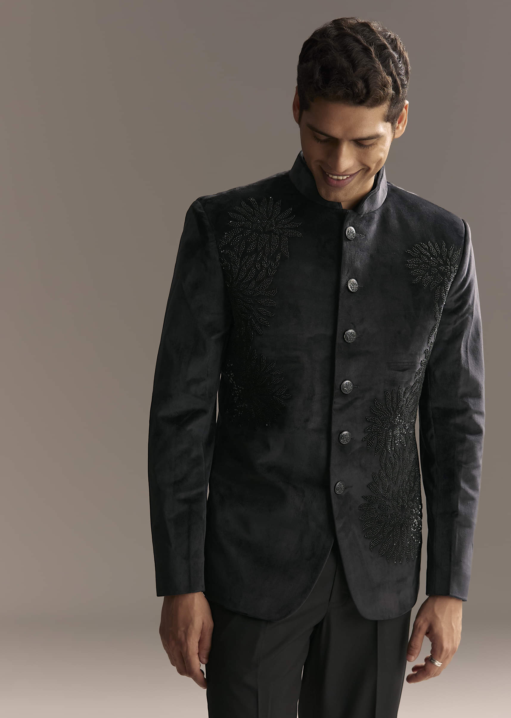 Black Velvet Jodhpuri Suit For Men With Beads And Sequins Work - Image 5