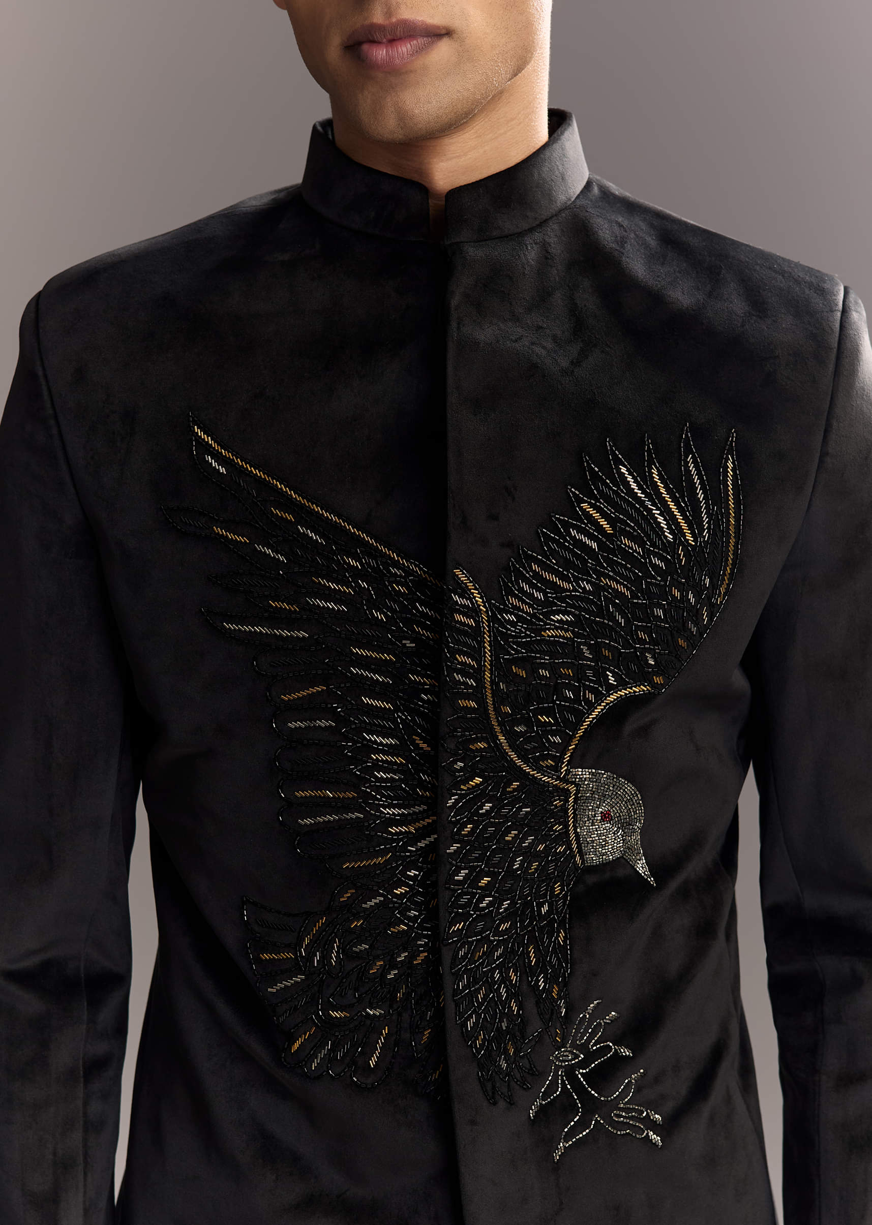 Black Velvet Jodhpuri Suit For Men With Cutdana Embroidery - Image 2