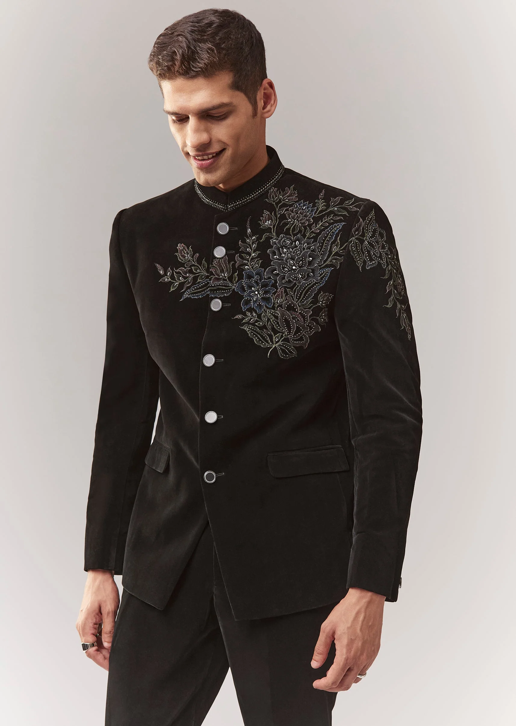 Black Velvet Jodhpuri With Cutdana And Bead Work - Image 3