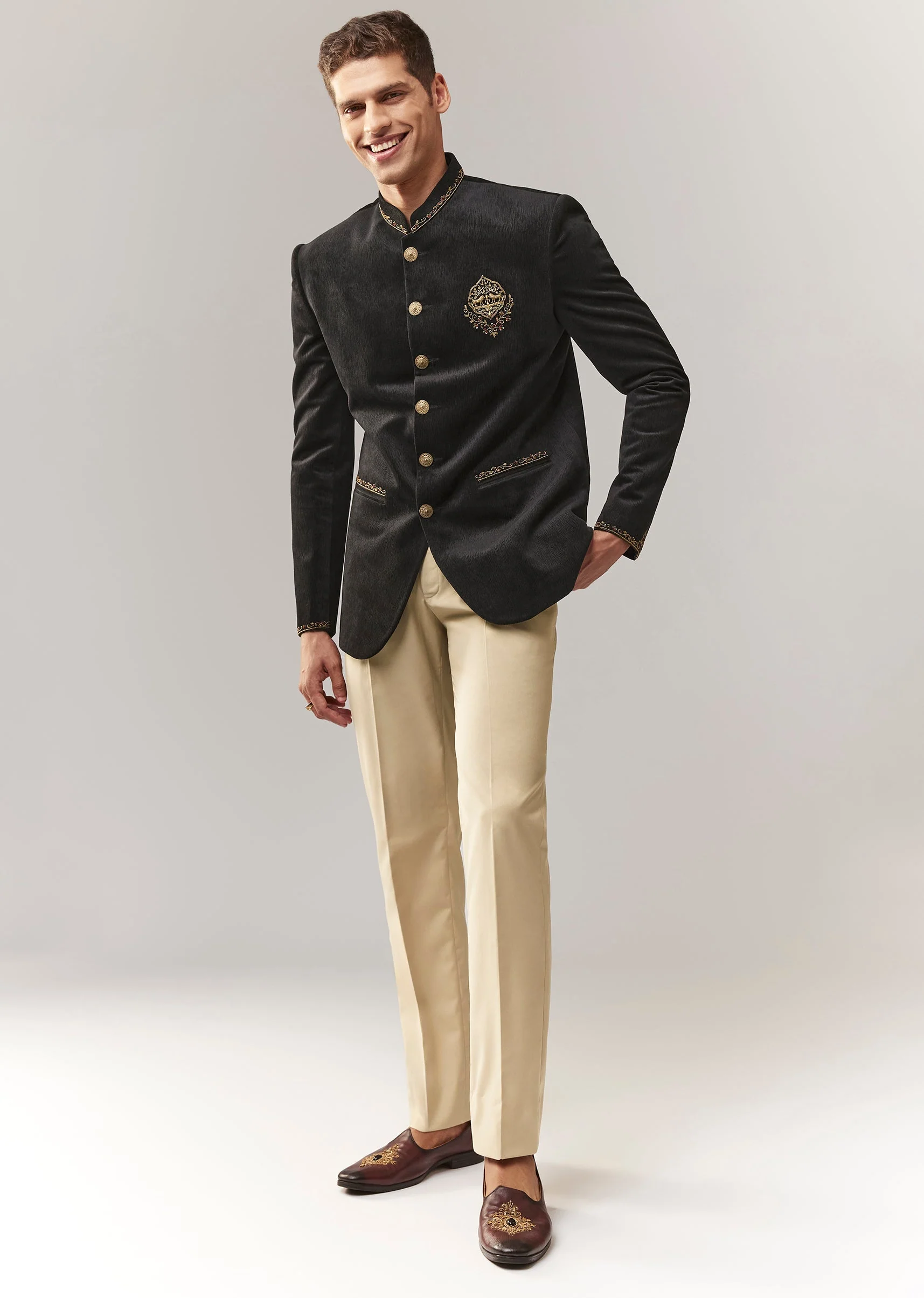 Black Velvet Jodhpuri With Metal And Resham Detailing - Image 4