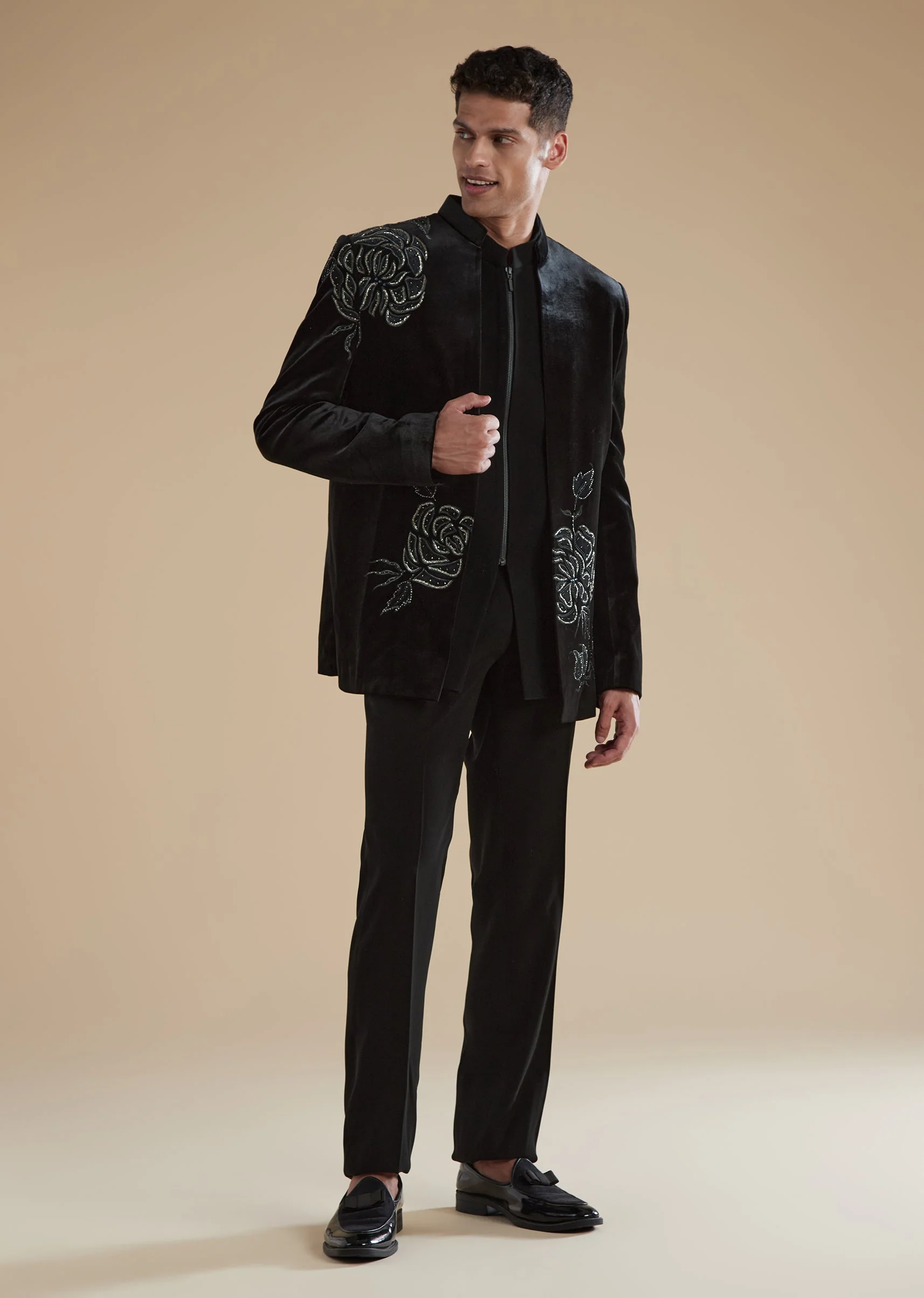 Black Velvet Mens Jodhpuris with Cut Dana Moti Detail Work