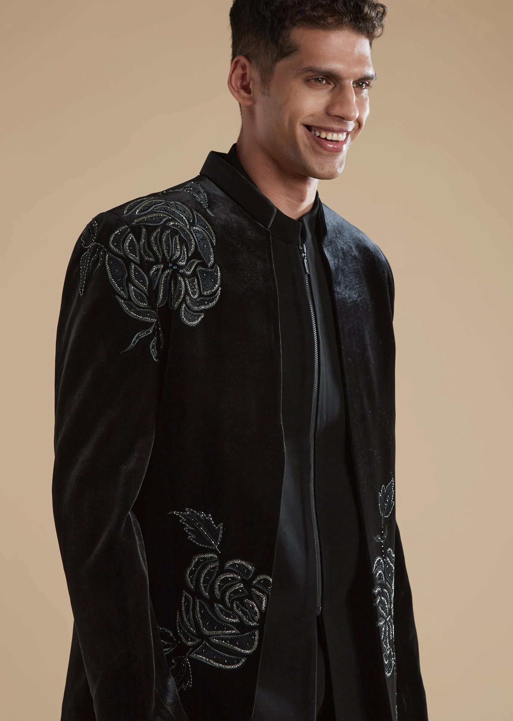 Black Velvet Mens Jodhpuris with Cut Dana Moti Detail Work - Image 2