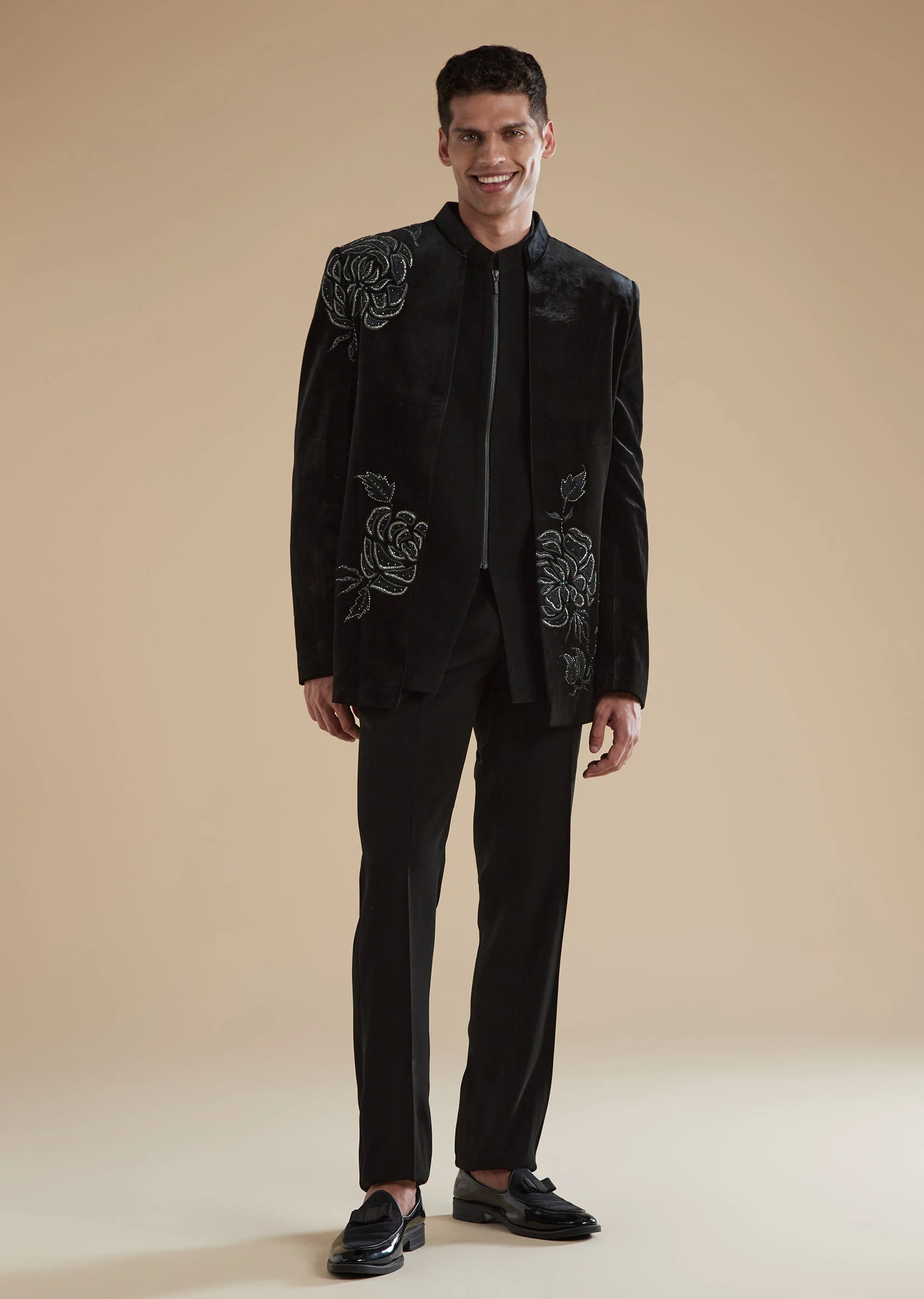 Black Velvet Mens Jodhpuris with Cut Dana Moti Detail Work - Image 3